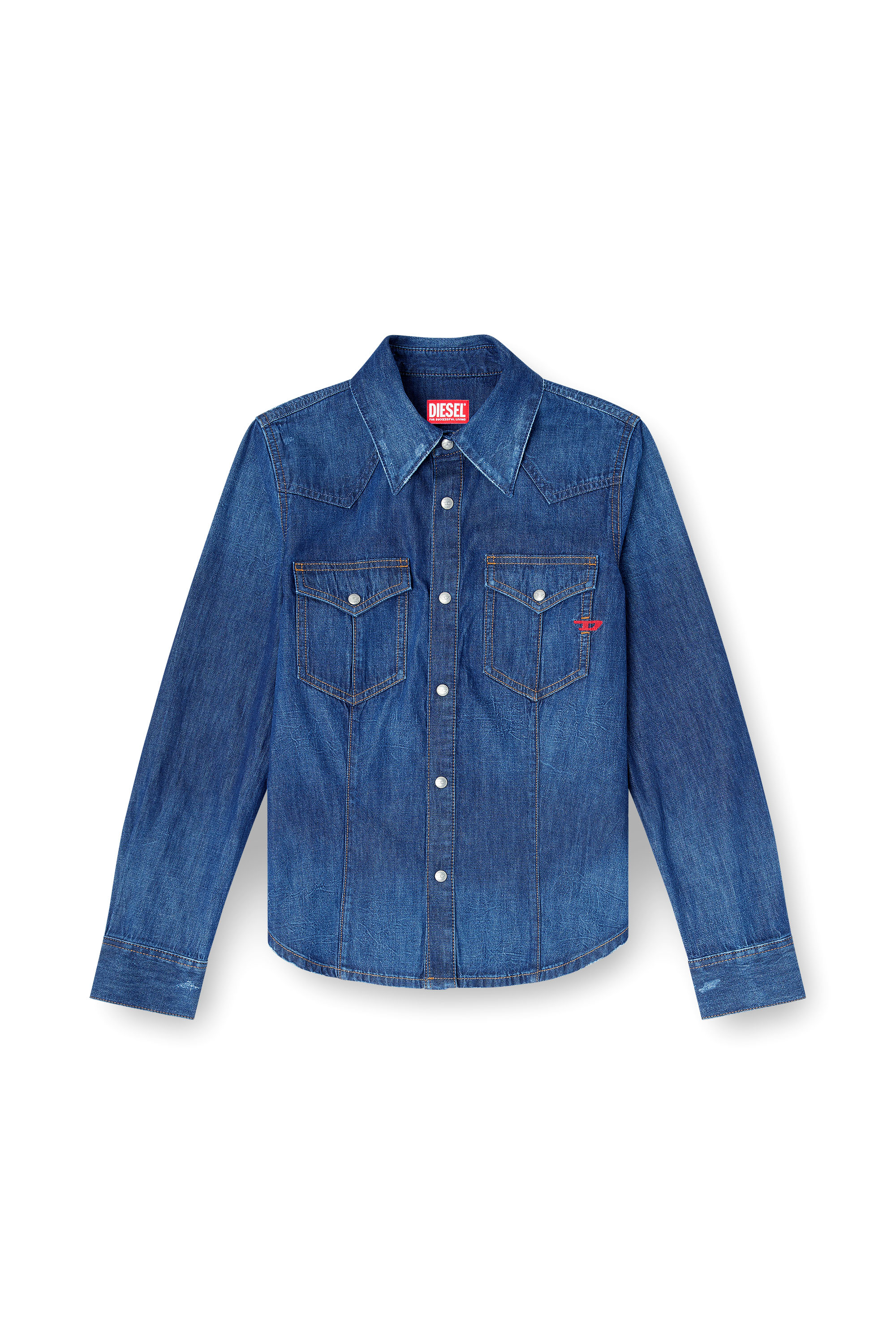 Diesel - DE-WAVES, Camisa vaquera de denim con lavado oscuro Mujer in Azul marino - 3