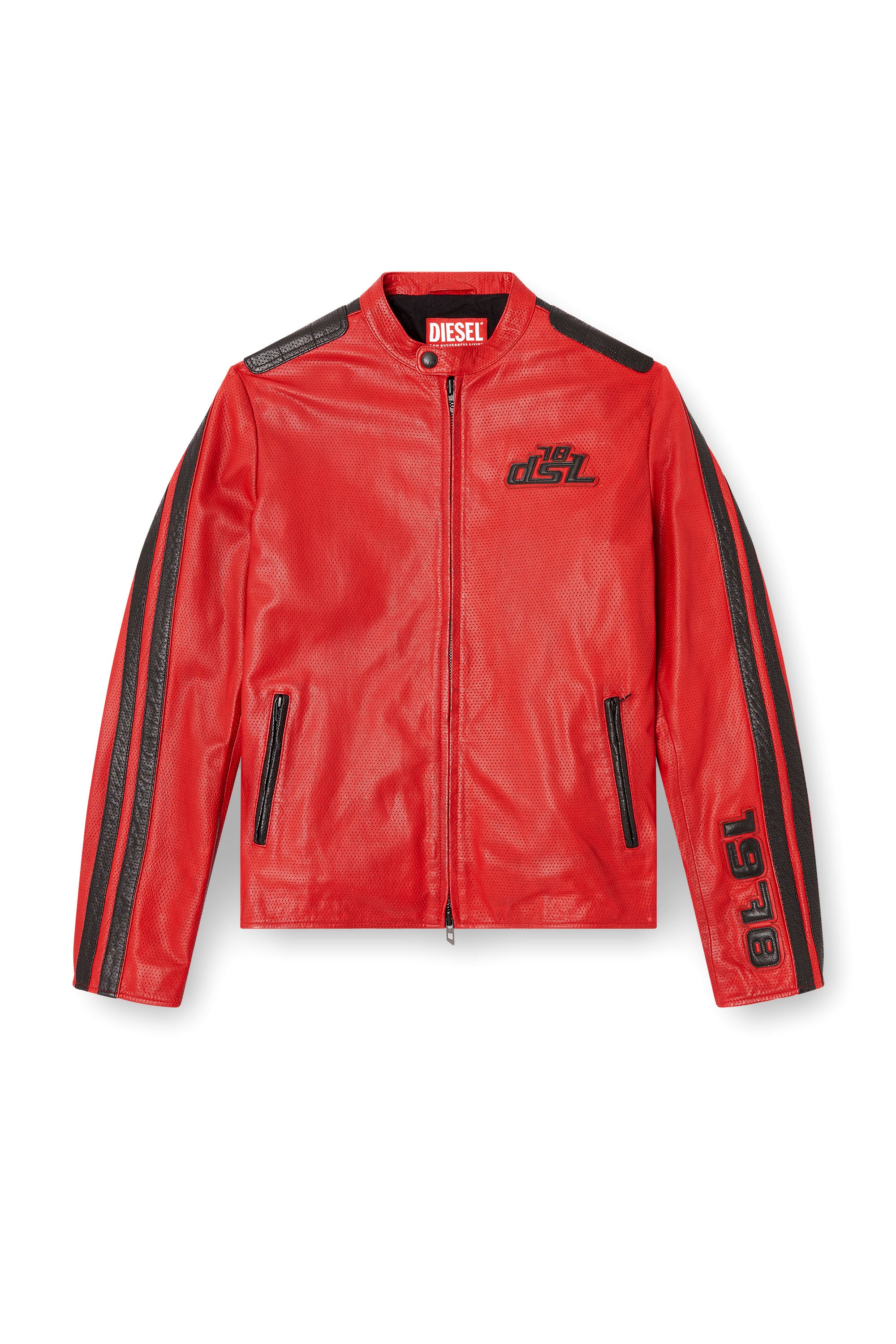 Diesel - L-POP, Chaqueta de motorista de cuero perforado Unisex in Rojo - 3