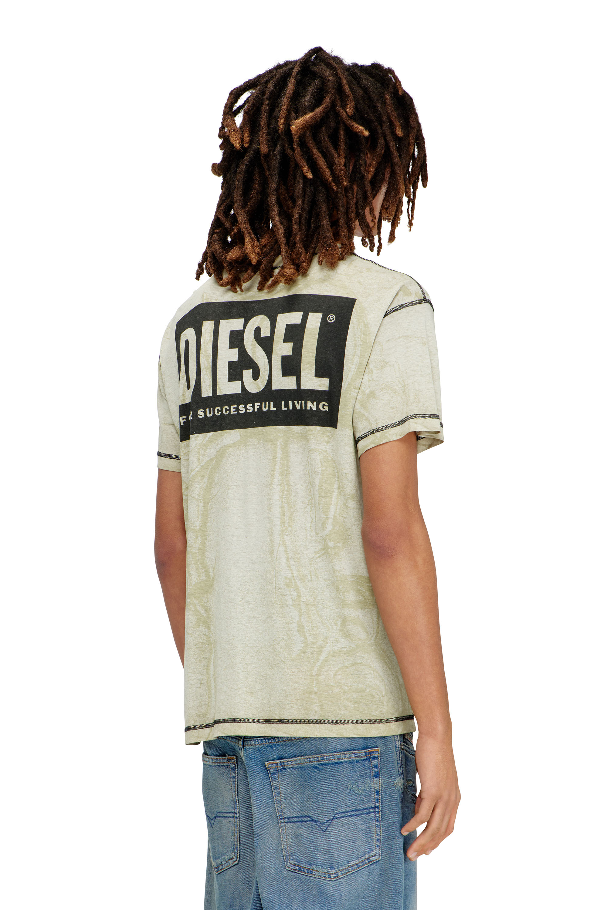 Diesel - T-NORM-V15, Camiseta de c&aacute;&ntilde;amo y algod&oacute;n con estampado integral Hombre in Gris - 4