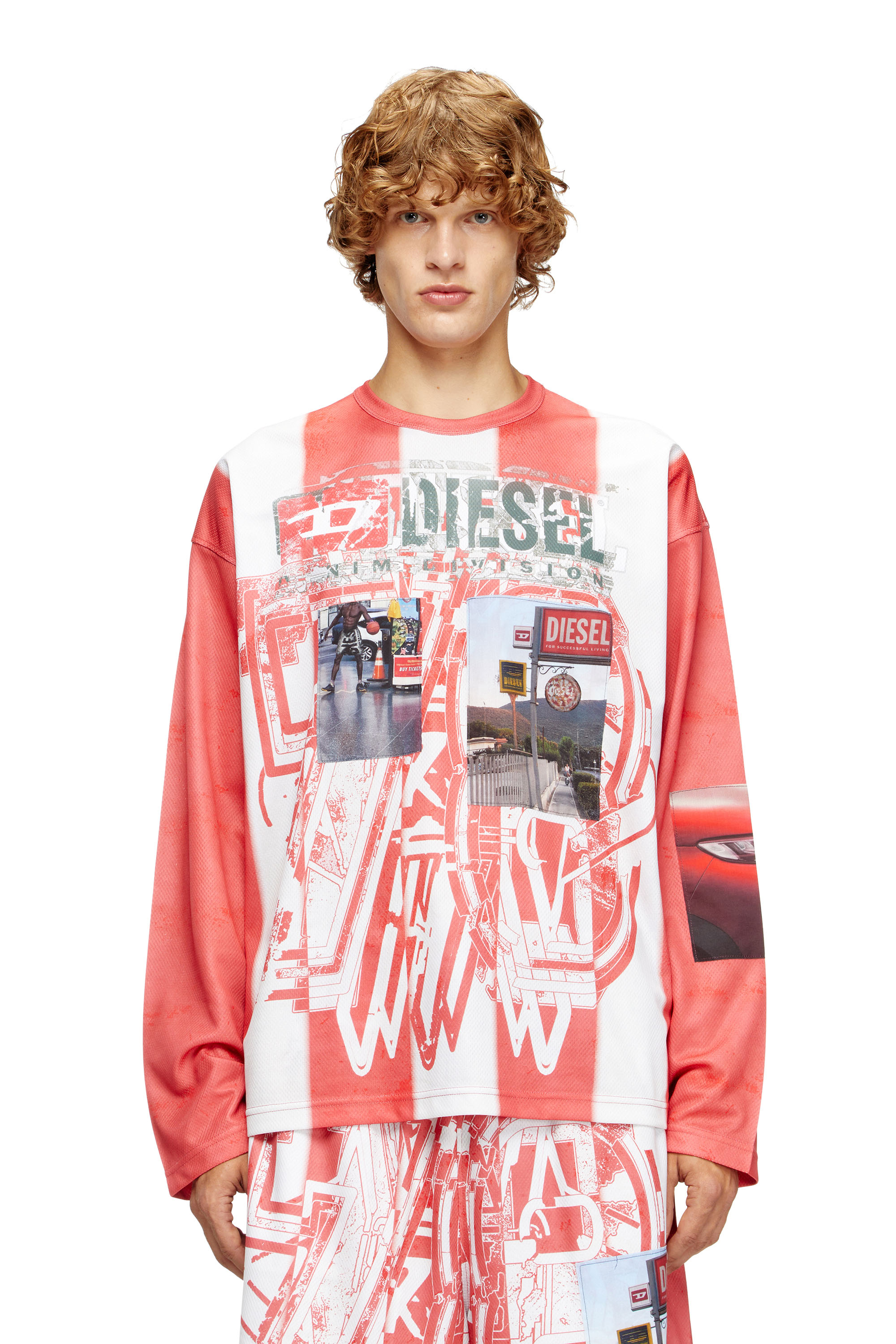 Diesel - T-RUBY, Camiseta de manga larga de rayas con parches fotográficos Hombre in ToBeDefined - 1