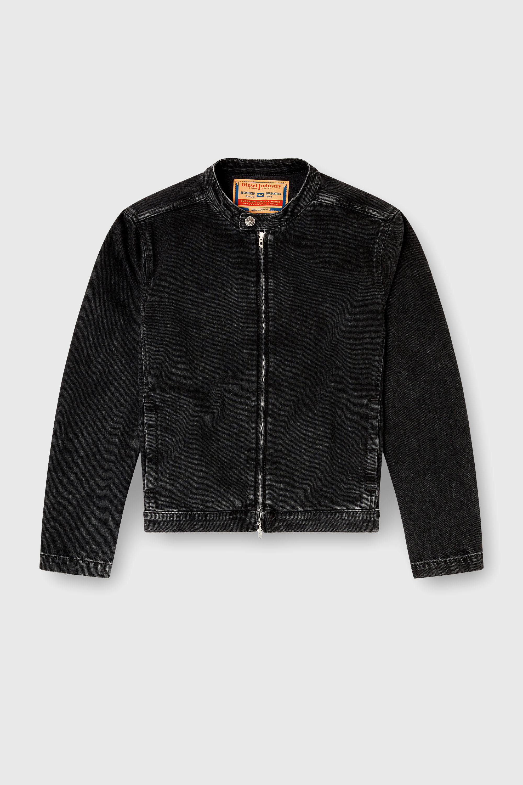 Diesel - D-GLORY, Chaqueta biker de denim con lavado oscuro Hombre in Negro - 2