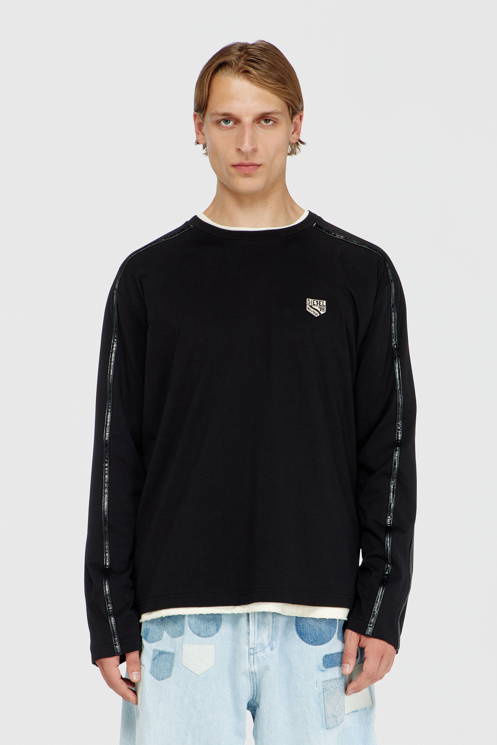 Diesel - T-NORM-LS-FL, Camiseta de manga larga con ribetes a tono Hombre in Negro - 1