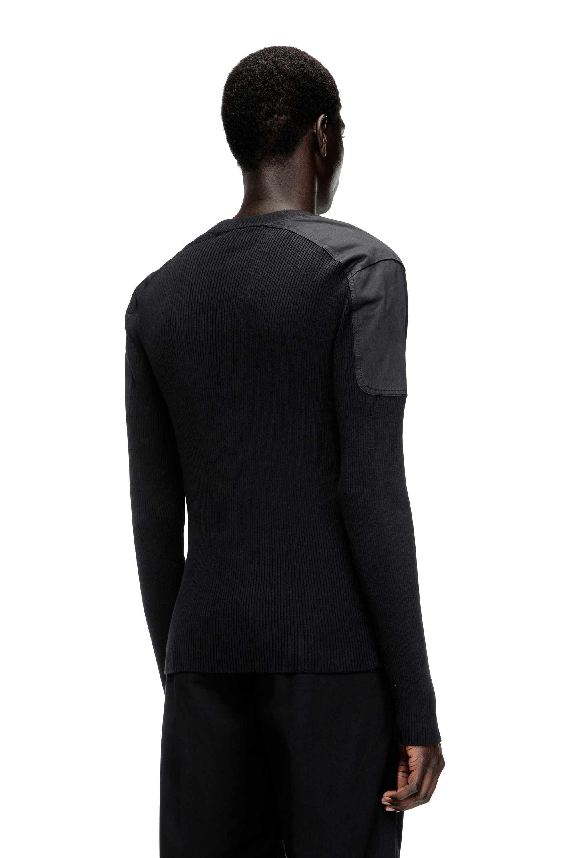 Diesel - K-MARTIN, Jersey en canalé con paneles en los hombros Hombre in Negro - 4
