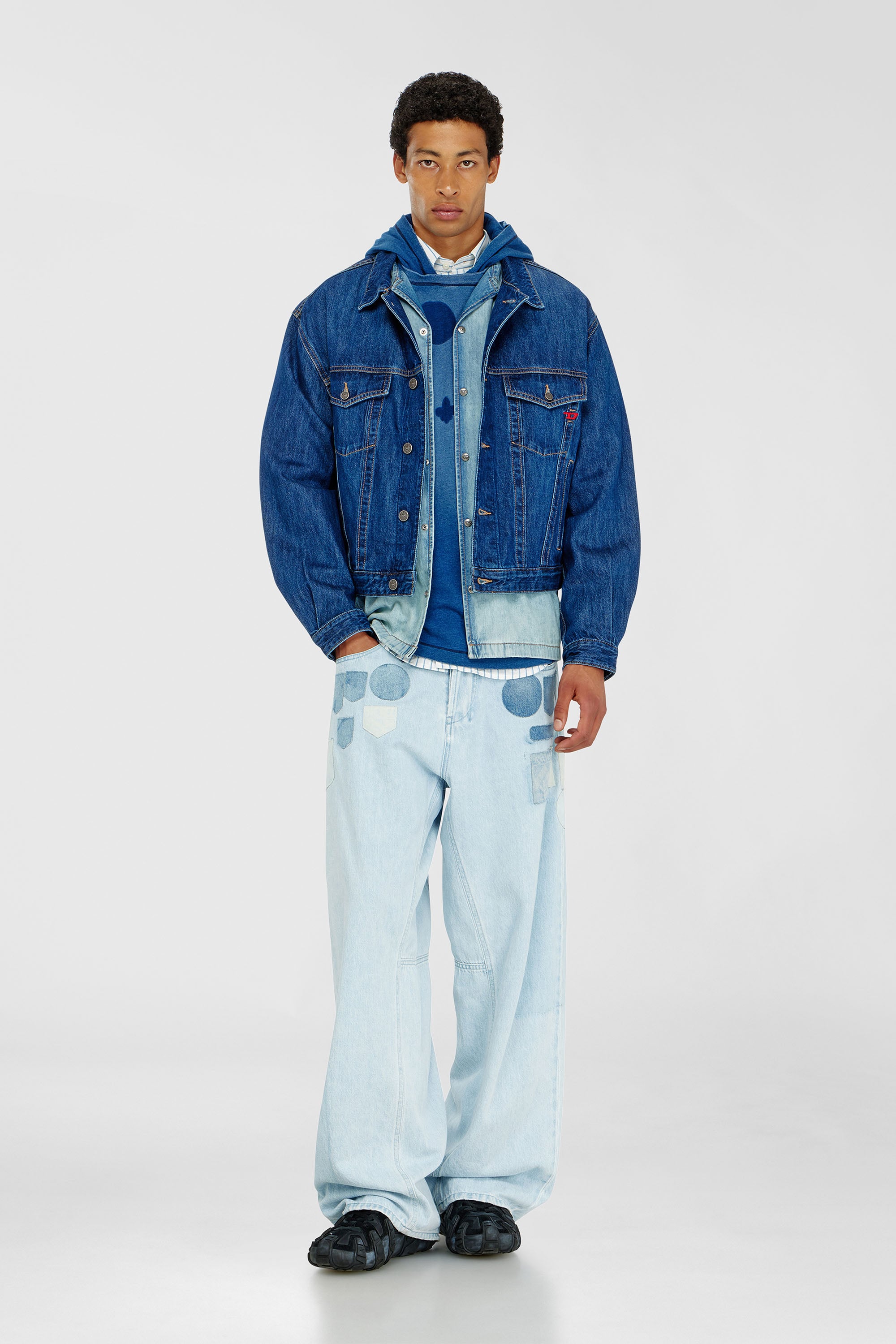 Diesel - T-NOX-LS-HOOD, Camiseta con capucha y manga larga con parches efecto sombra Hombre in Azul marino - 1