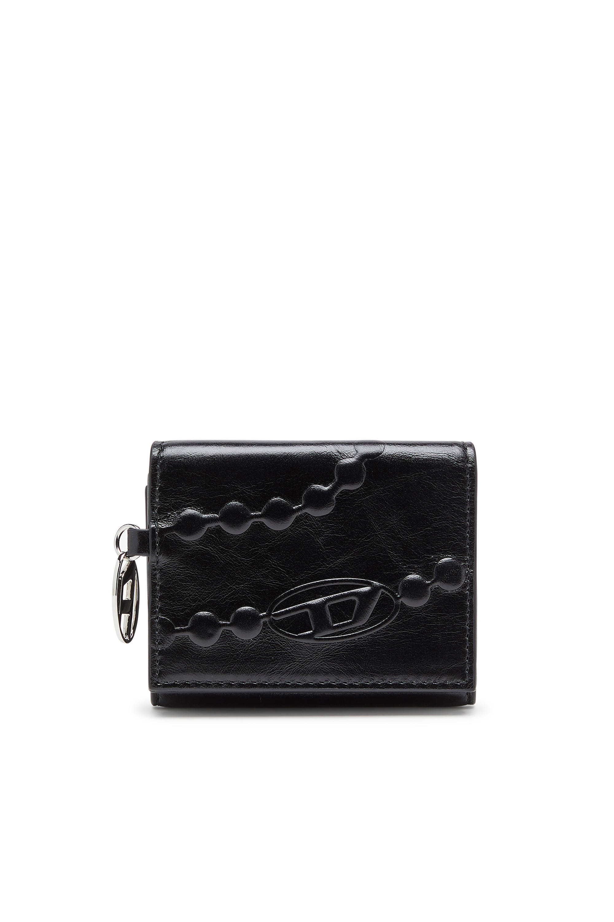 Diesel - OVAL-D TRI FOLD ZIP COIN XS II, Cartera de piel triple con motivo en relieve Mujer in Negro - 1