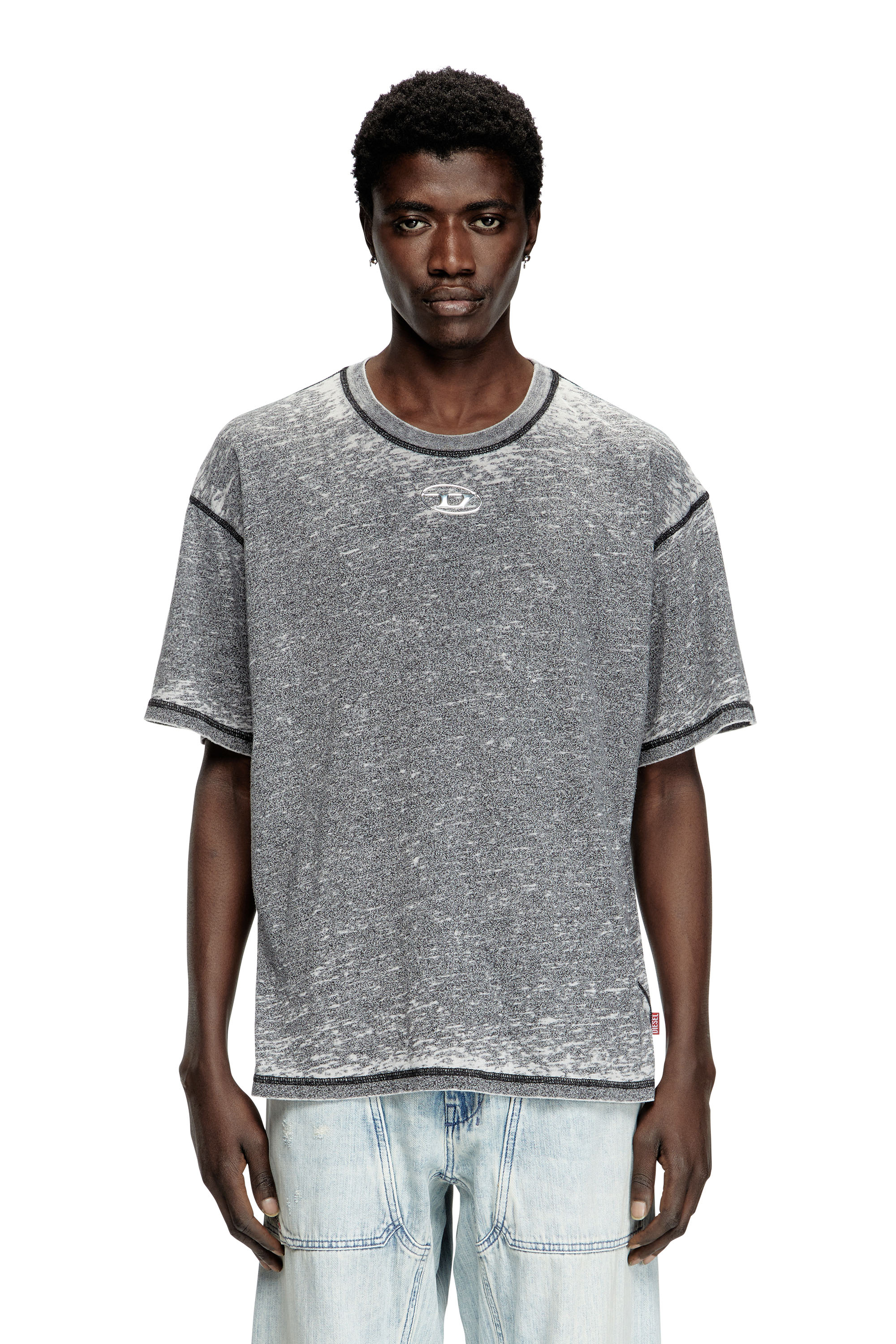 Diesel - T-BOXT-PAK, Camiseta burnout con logotipo de efecto metálico Hombre in Gris - 1