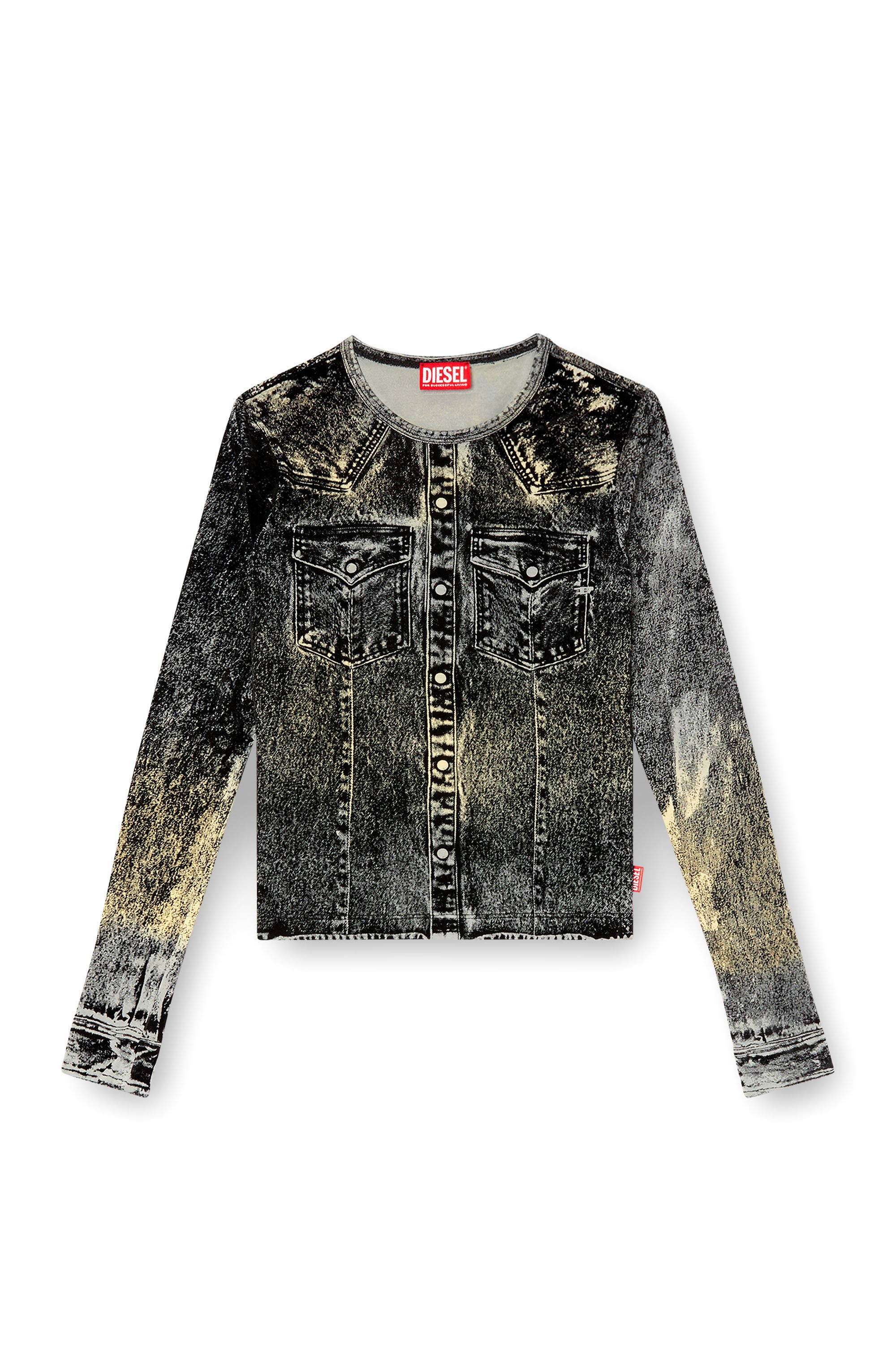 Diesel - T-AXY, Top de manga larga con estampado de chaqueta Mujer in Gris - 3