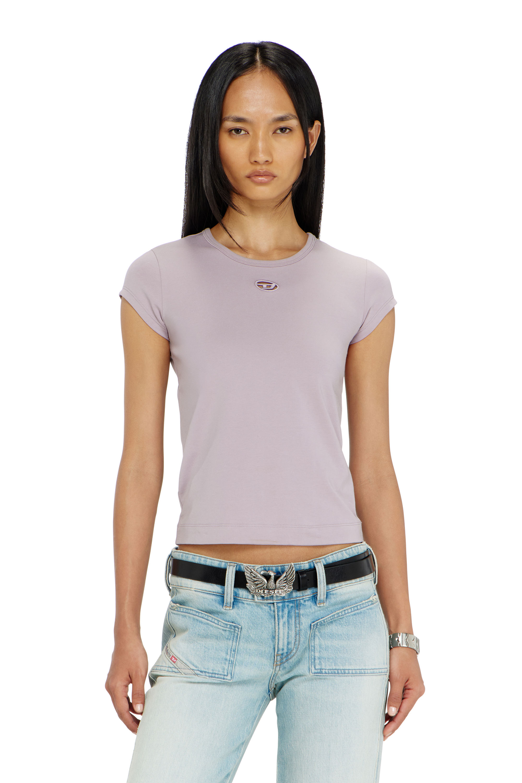 Diesel - T-ANGIE-OD, Camiseta con logotipo bordado con abertura Mujer in ToBeDefined - 3