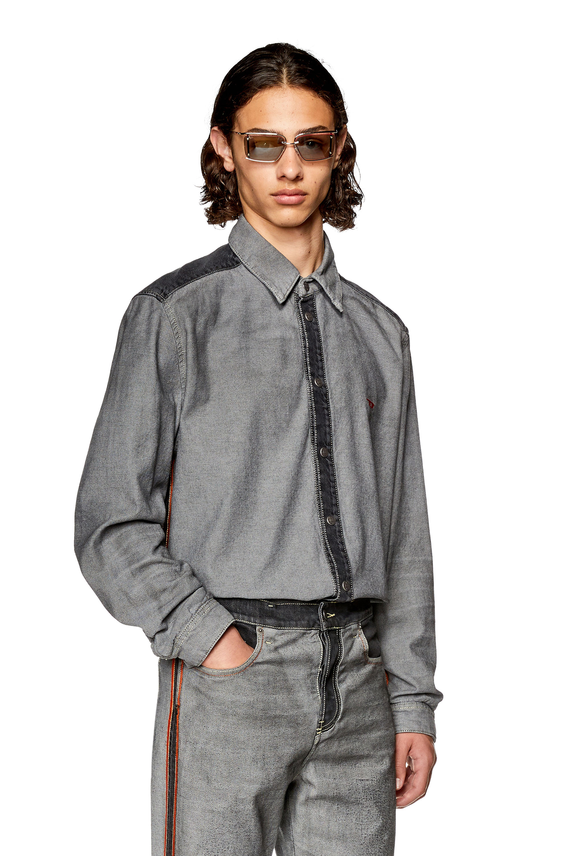 Diesel - D-SIMPLY-SP1-S, Camisa en denim de dos tonos Hombre in Gris - 3