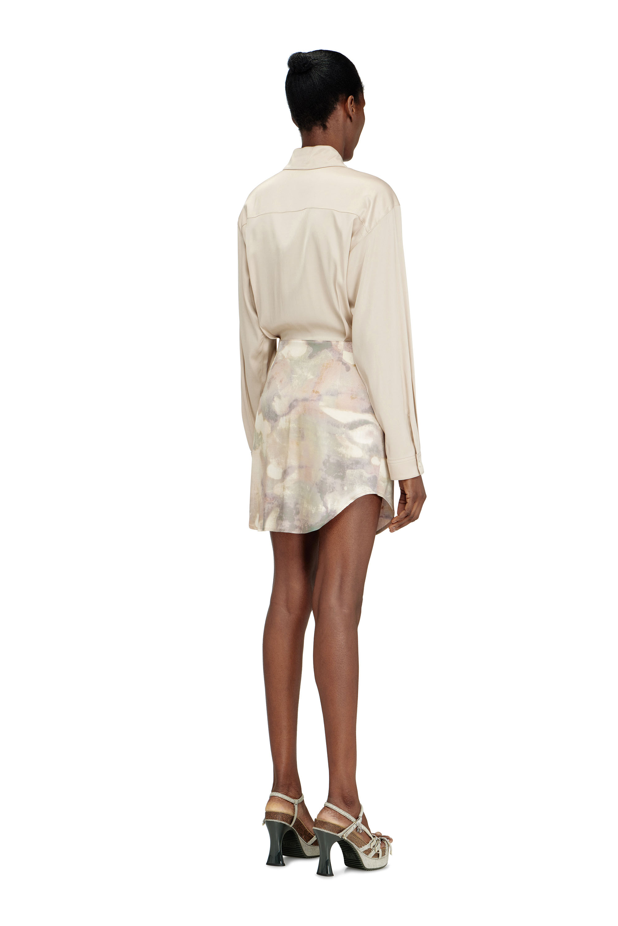 Diesel - D-ELTA-MINI, Vestido mini de sat&eacute;n con parte superior anudada Mujer in Beige - 3