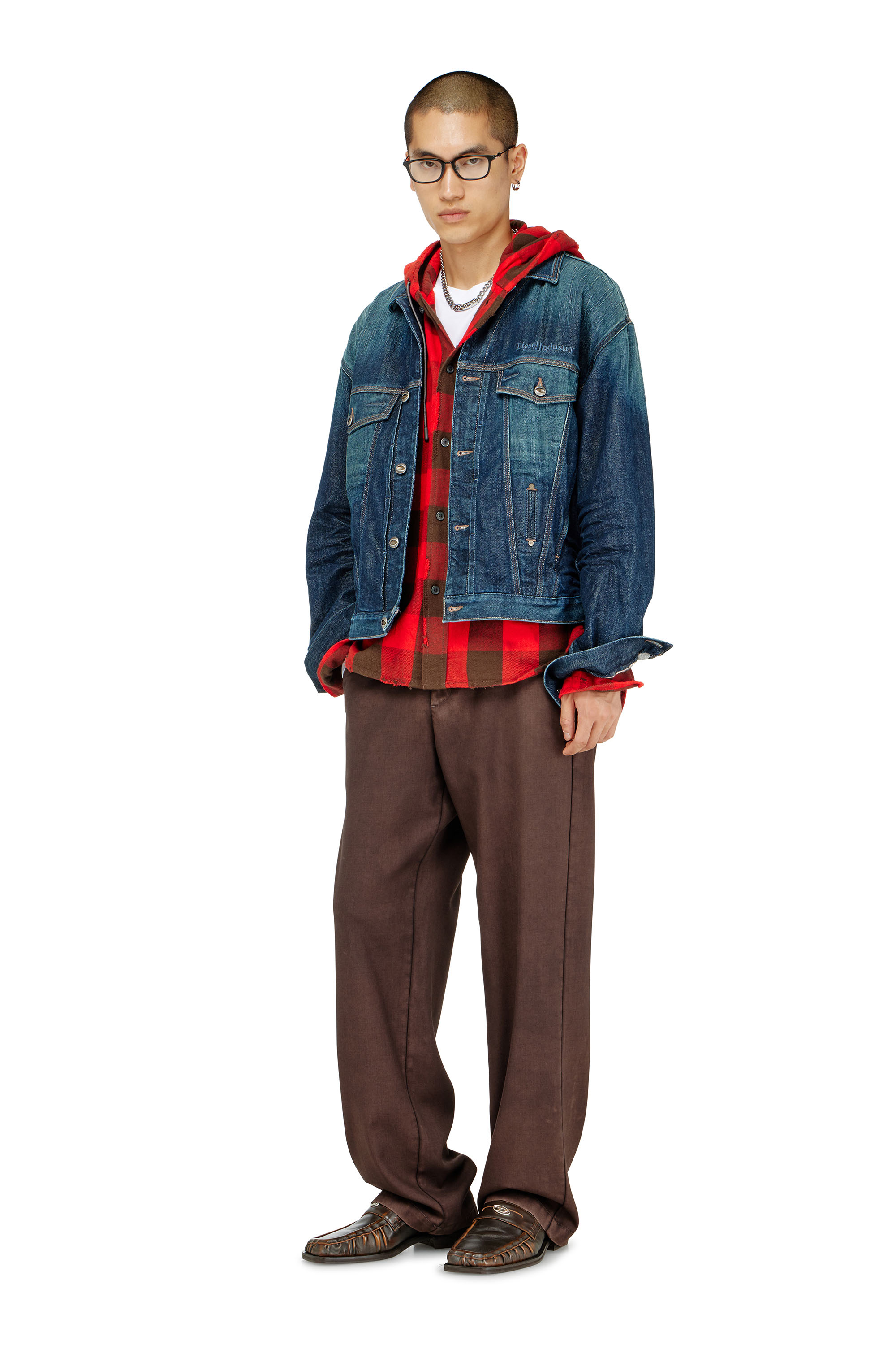 Diesel - S-DRUM-HOODY, Camisa con capucha efecto desgastado en franela de cuadros Hombre in ToBeDefined - 1