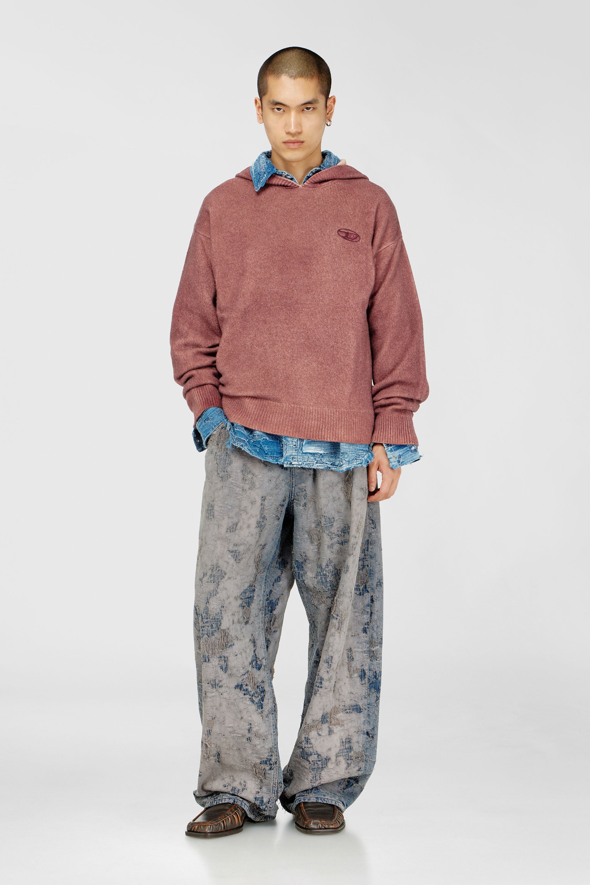 Diesel - K-PICKLED, Sudadera con capucha te&ntilde;ida doble en punto mezcla de lana Hombre in Rojo - 2