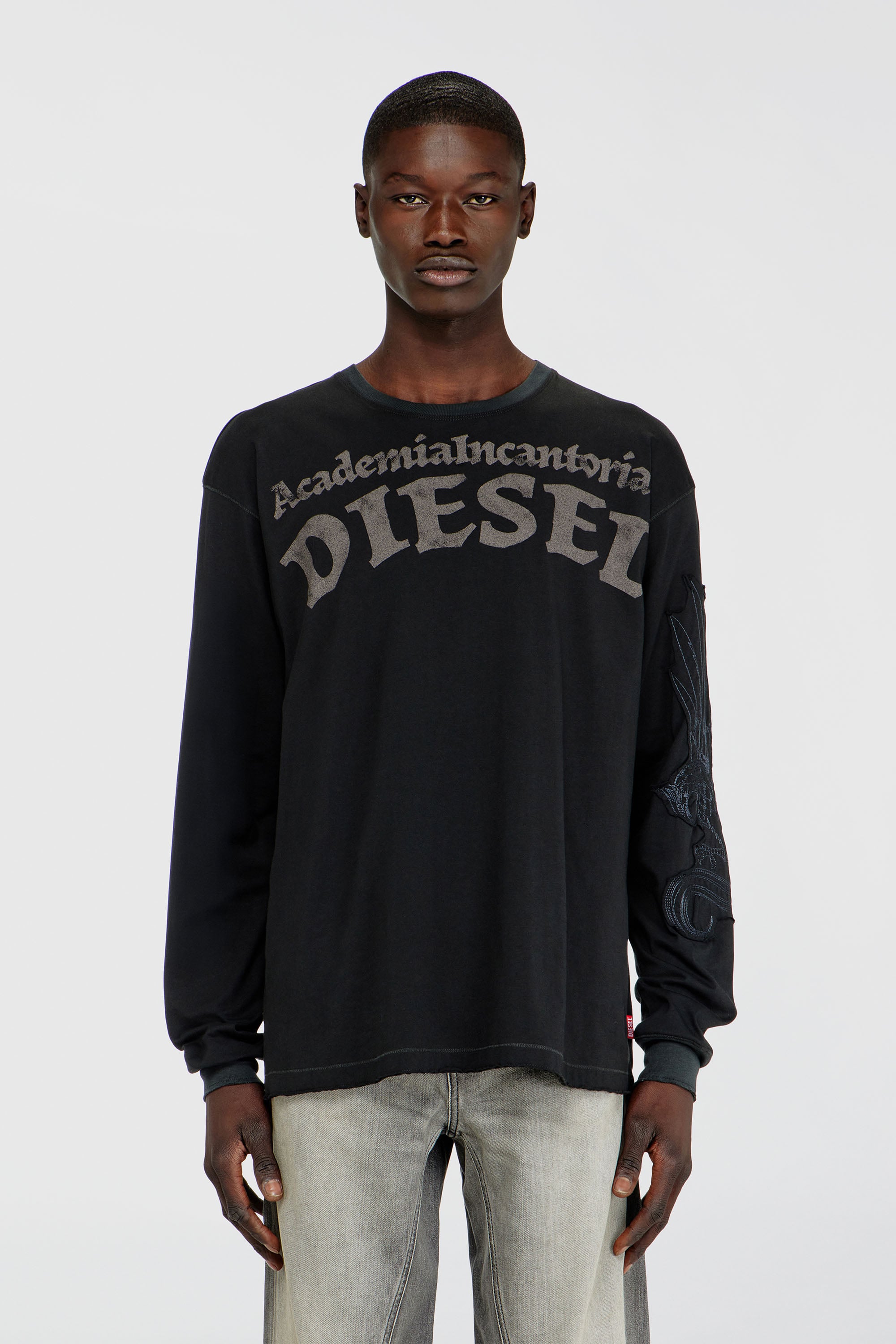 Diesel - T-NORM-LS-AA3, Camiseta de manga larga con estampados y parches Hombre in Negro - 1