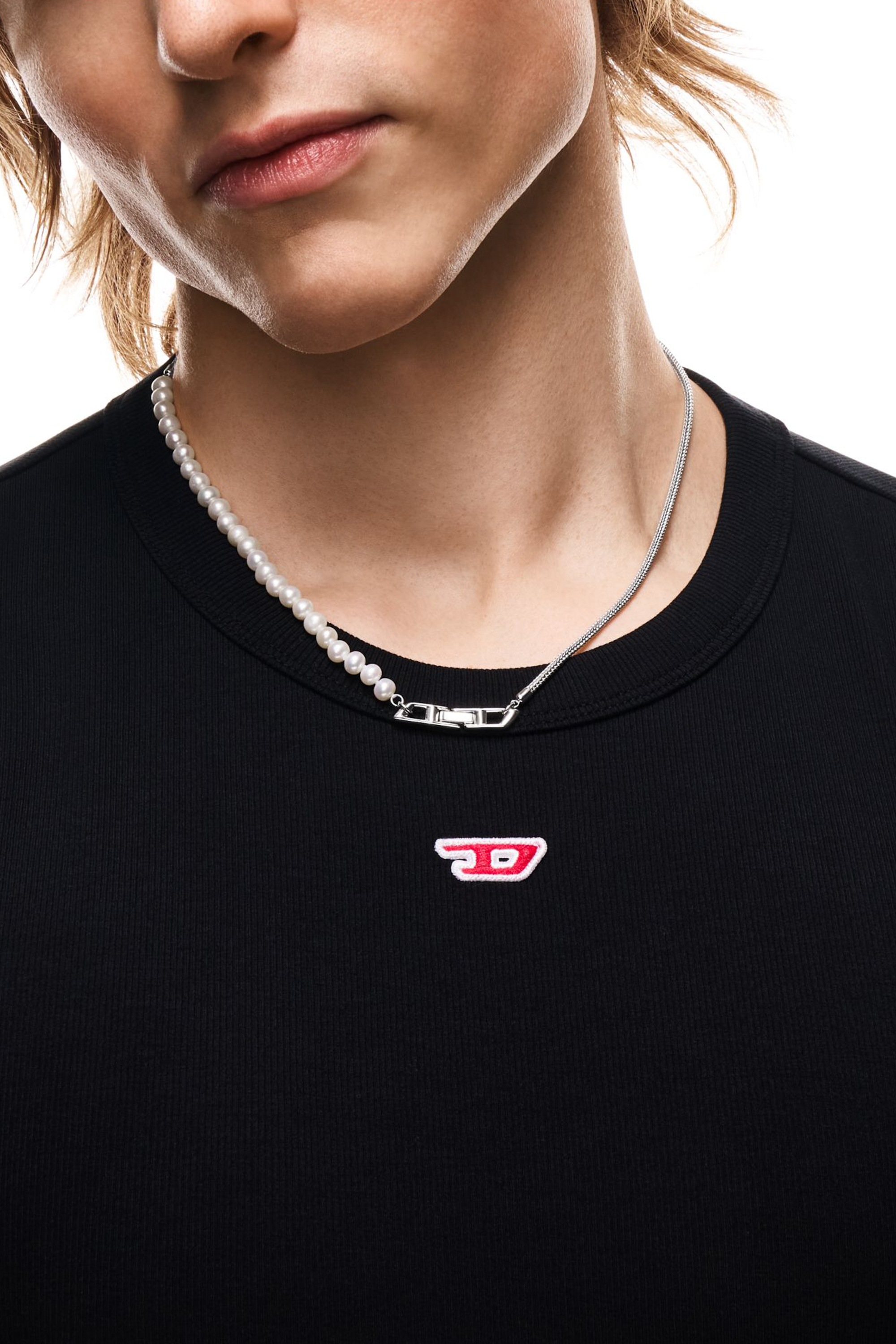 Diesel - DL1369040 STERLING SILVER JEWEL, Collar de cadena de plata de ley y perlas Unisex in Plateado - 3