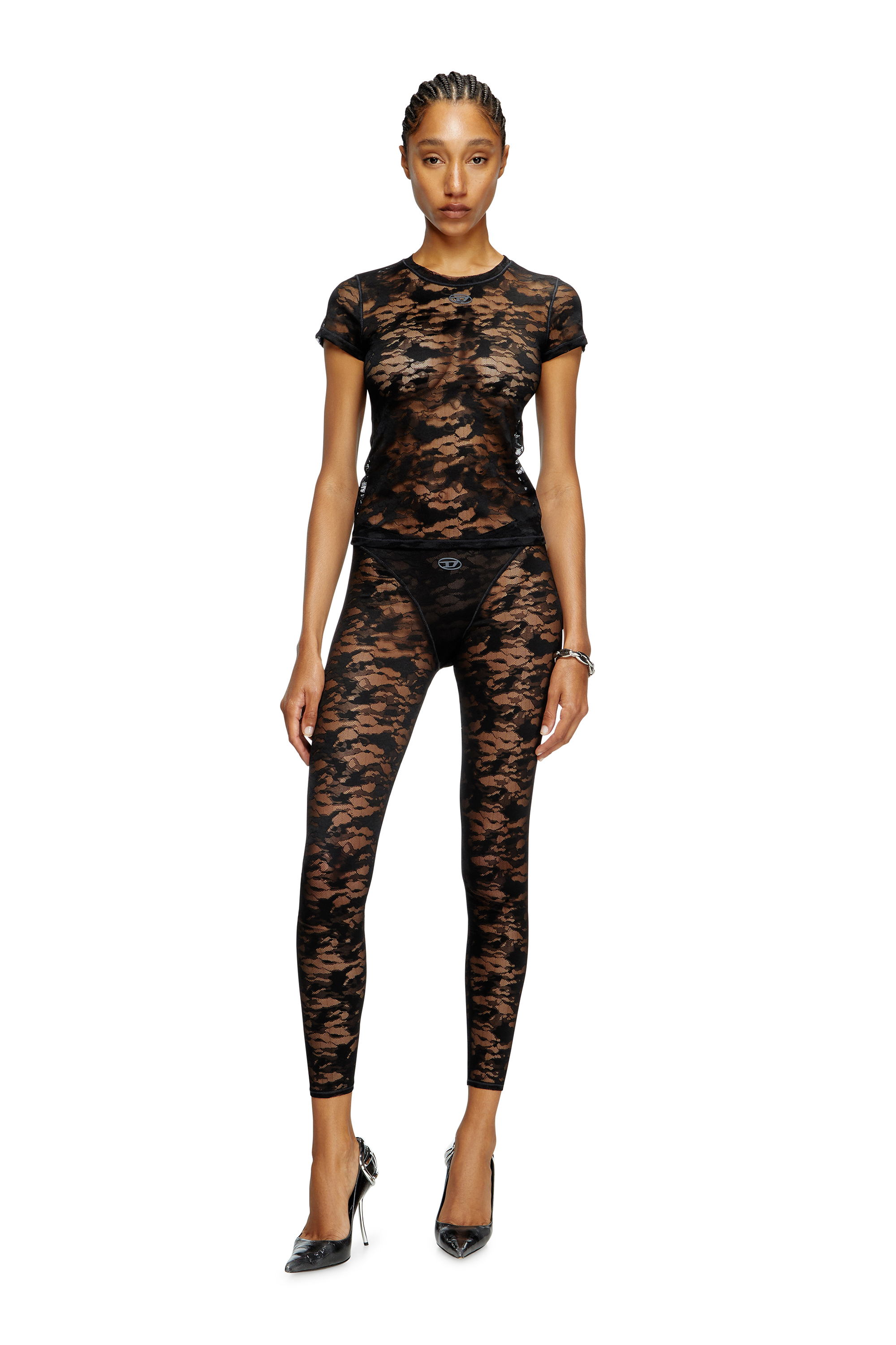 Diesel - KASIA-UTLT, Camiseta de encaje camuflado Mujer in Negro - 2