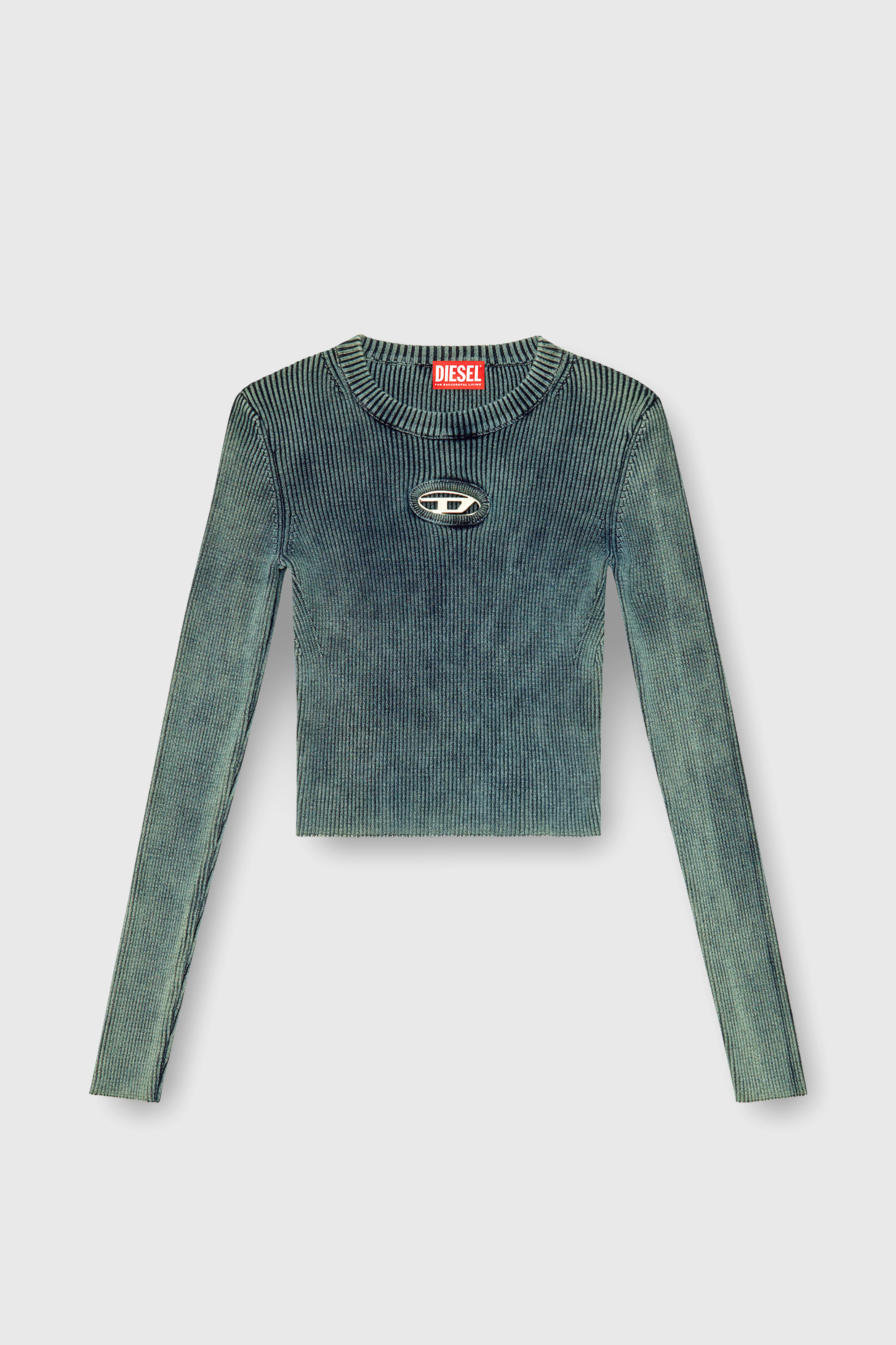 Diesel - M-ANCHOR-A, Camiseta tejida en canal&eacute; con Oval D Mujer in Azul marino - 2