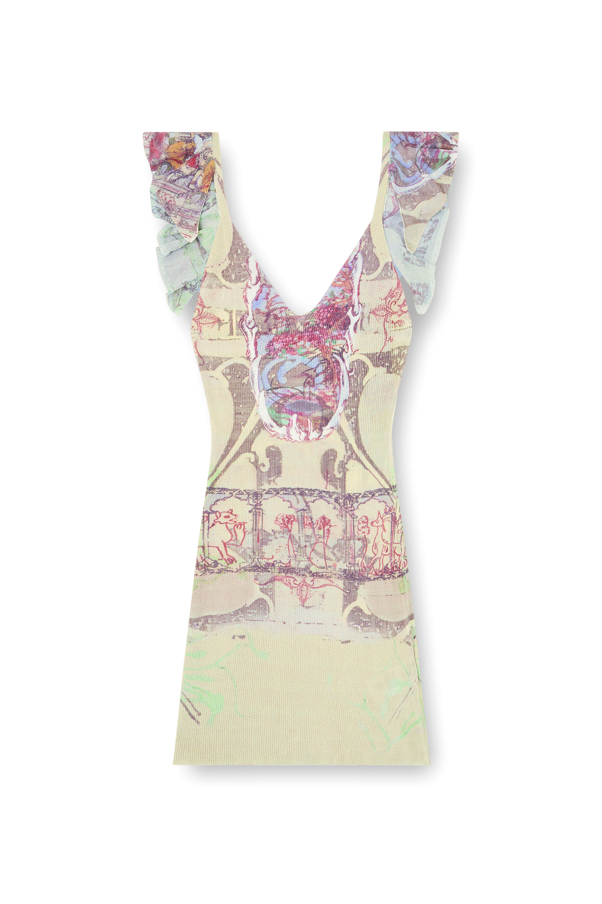 Diesel - M-FIORENZA, Vestido canalé con estampado medieval mixto Mujer in Beige - 3