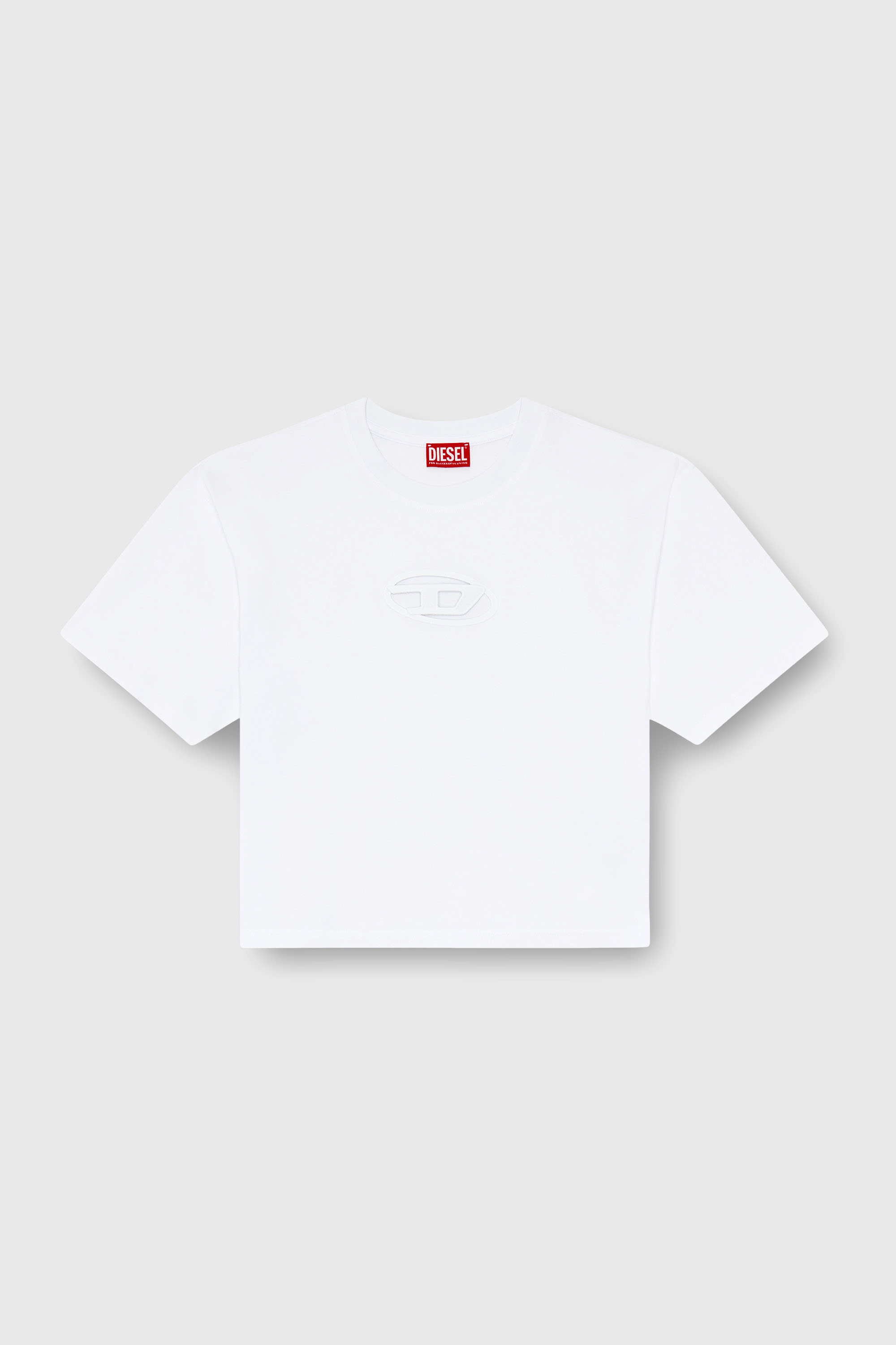 Diesel - T-BUXT-CROP-OD, Camiseta cuadrada con logotipo Oval D recortado Mujer in Blanco - 2