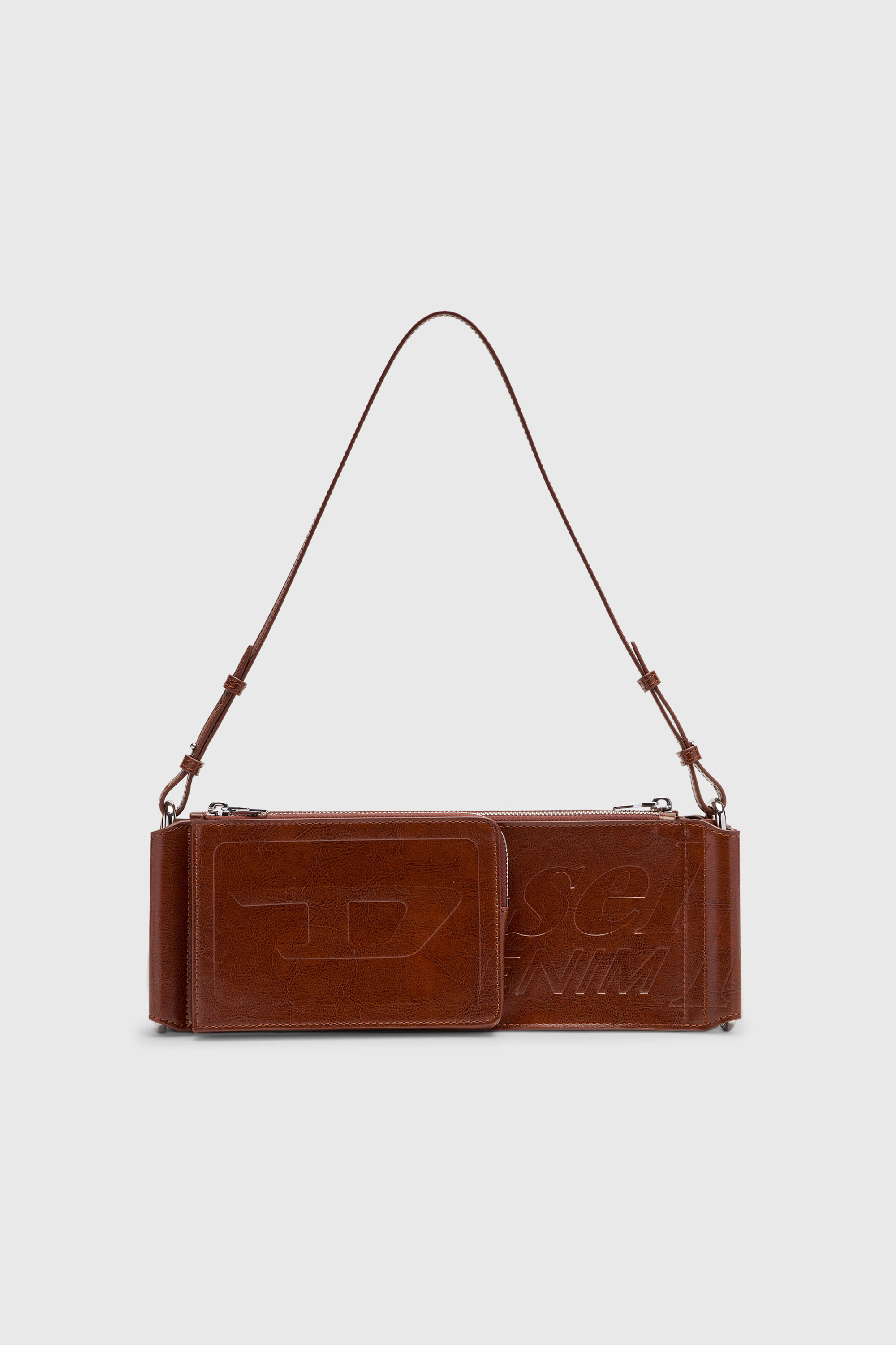 Diesel - FLAG-D SHOULDER BAG X, Flag-D-Bandolera modular con logo en relieve y lavado oscuro Unisex in Marr&oacute;n - 2