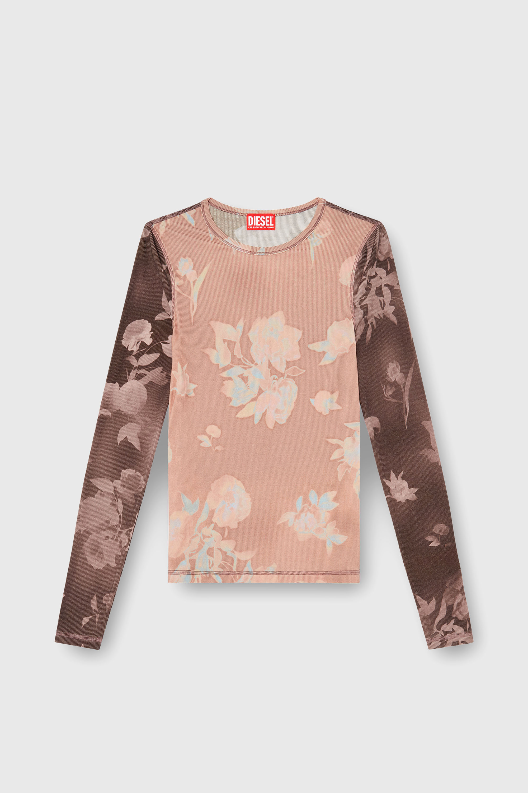 Diesel - T-MOKY-LS, Top de punto acanalado con estampado floral Mujer in Rosa - 2