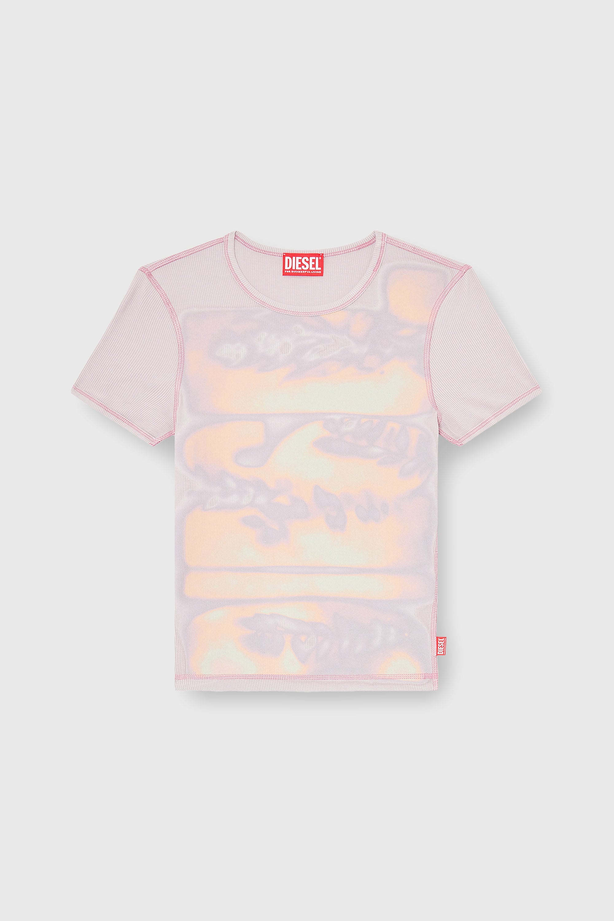 Diesel - T-ELE-LONG-AA1, Camiseta ajustada de punto con estampado gr&aacute;fico Mujer in Morado - 2