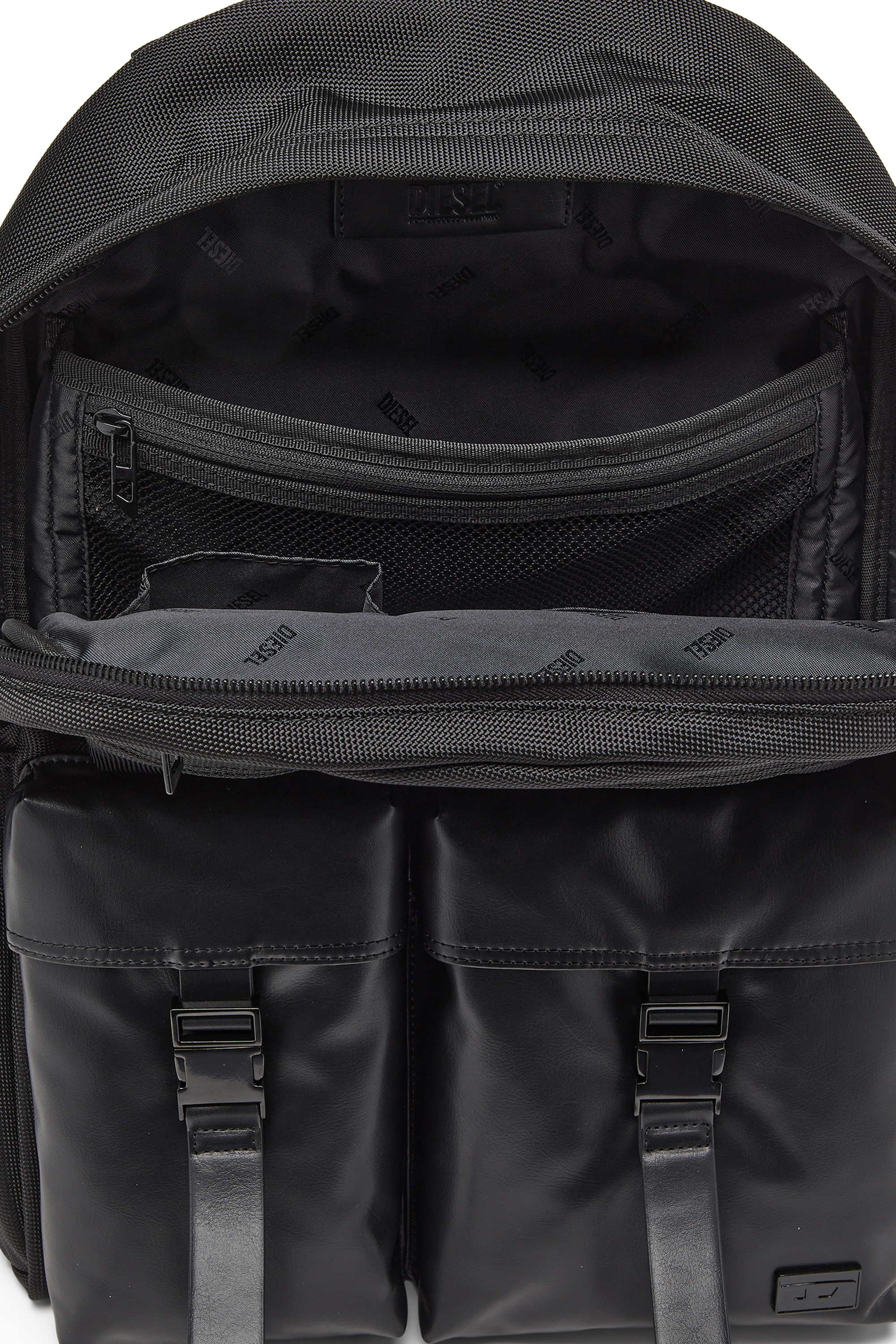 Diesel - MULTI-PKTS BACKPACK X, Multi-Pkts - Mochila de nailon con bolsillos frontales Unisex in Negro - 3