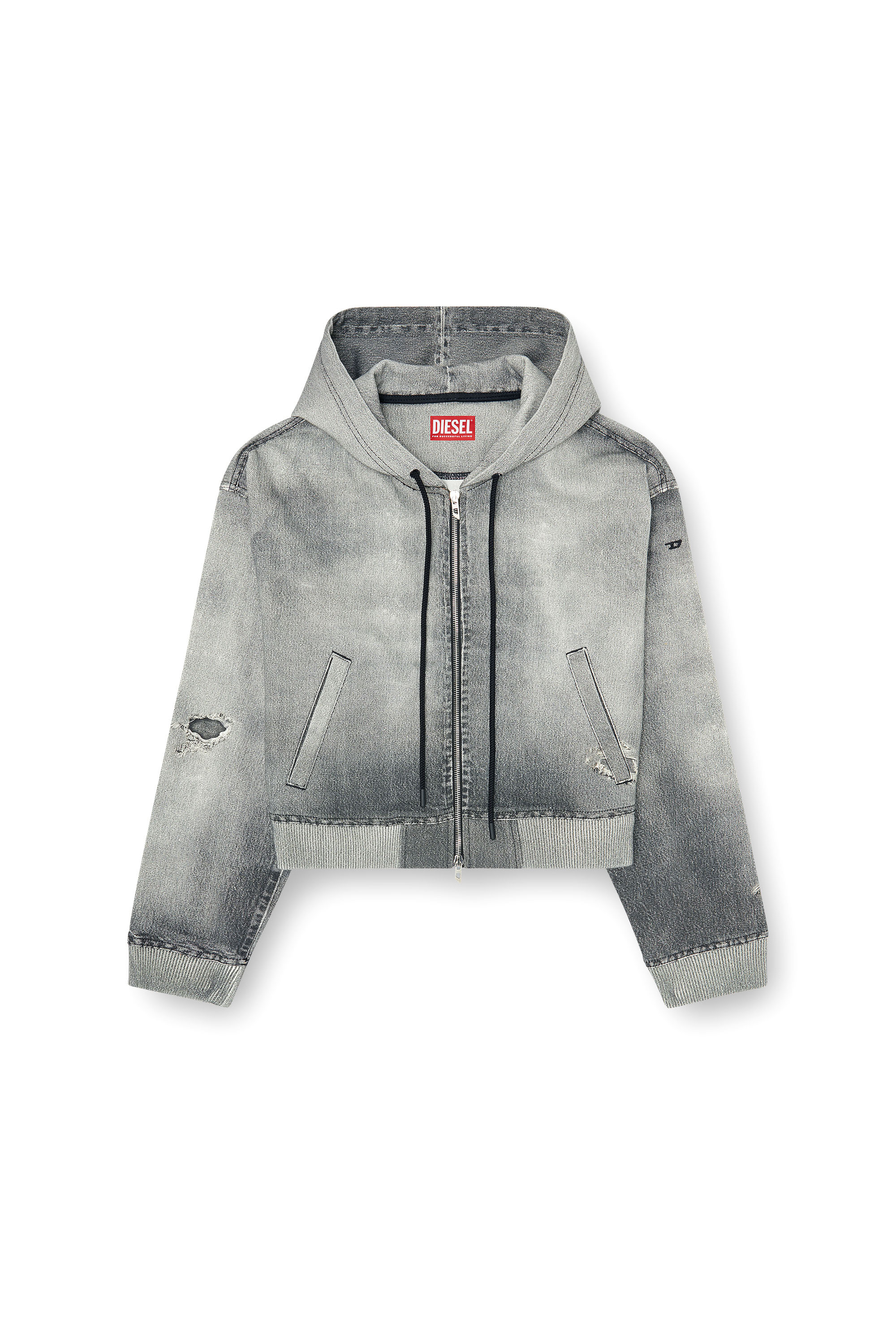 Diesel - DE-GIRI-CROP JOGG, Sudadera con capucha de cremallera en trompe l'oeil JoggJeans Mujer in Gris - 3