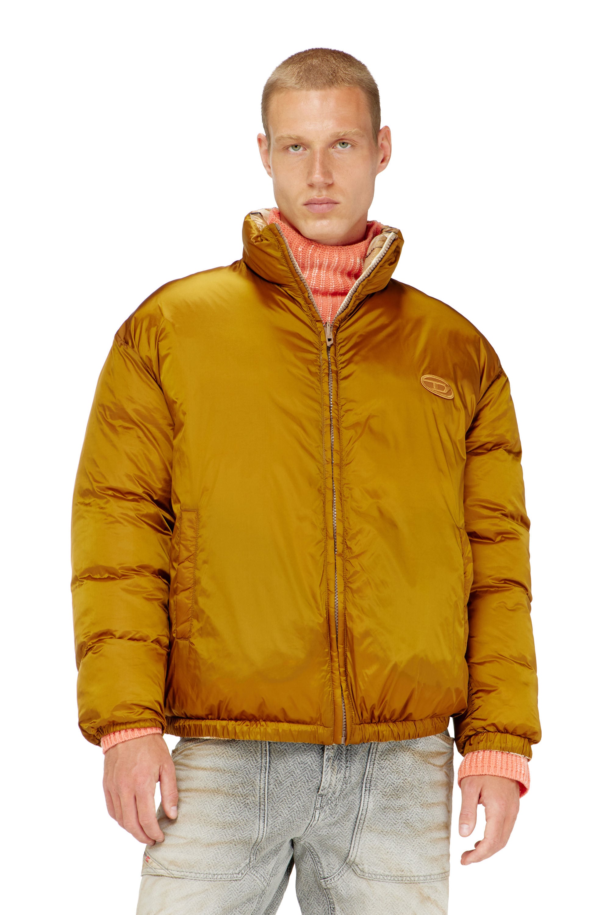 Diesel - W-BOURB-DLCK, Chaqueta puffer reversible con estampado argyle Hombre in Beige - 3