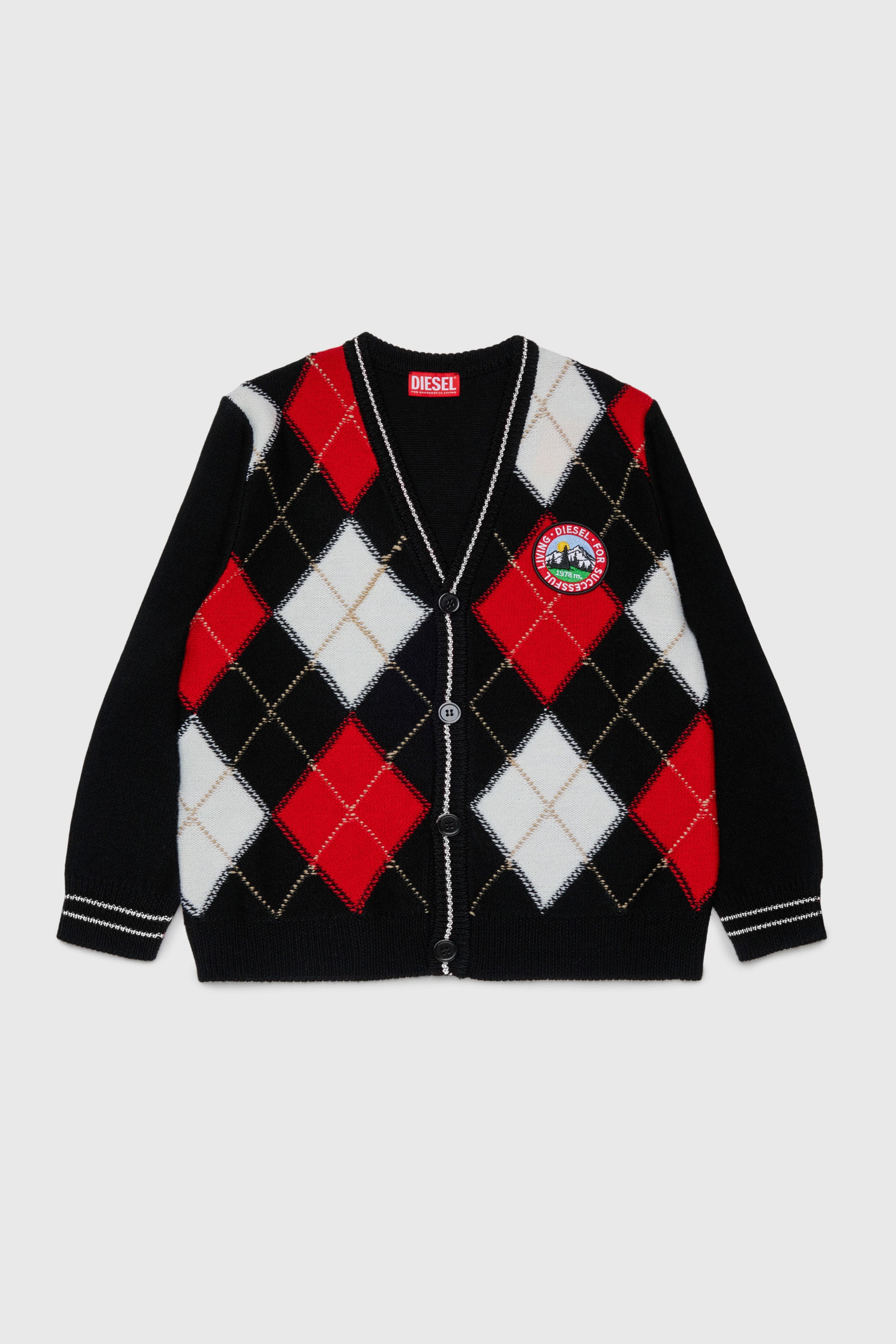Diesel - KROMYCARDIGAN OVER, C&aacute;rdigan de mezcla de lana con motivo argyle Unisex in Negro - 1