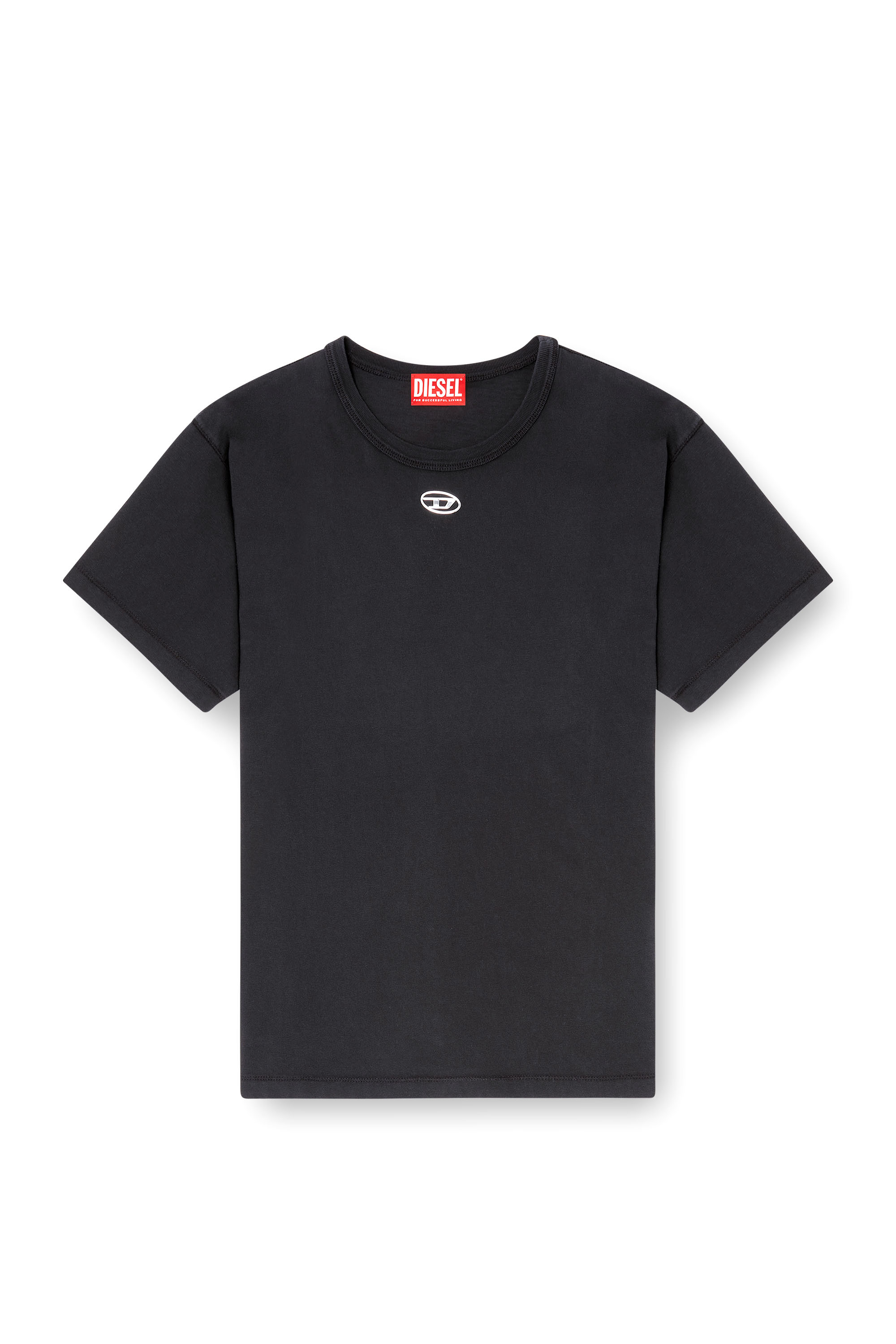 Diesel - T-NORMY-OD-S1, Cotton T-shirt with metallic Oval D Mujer in Negro - 3