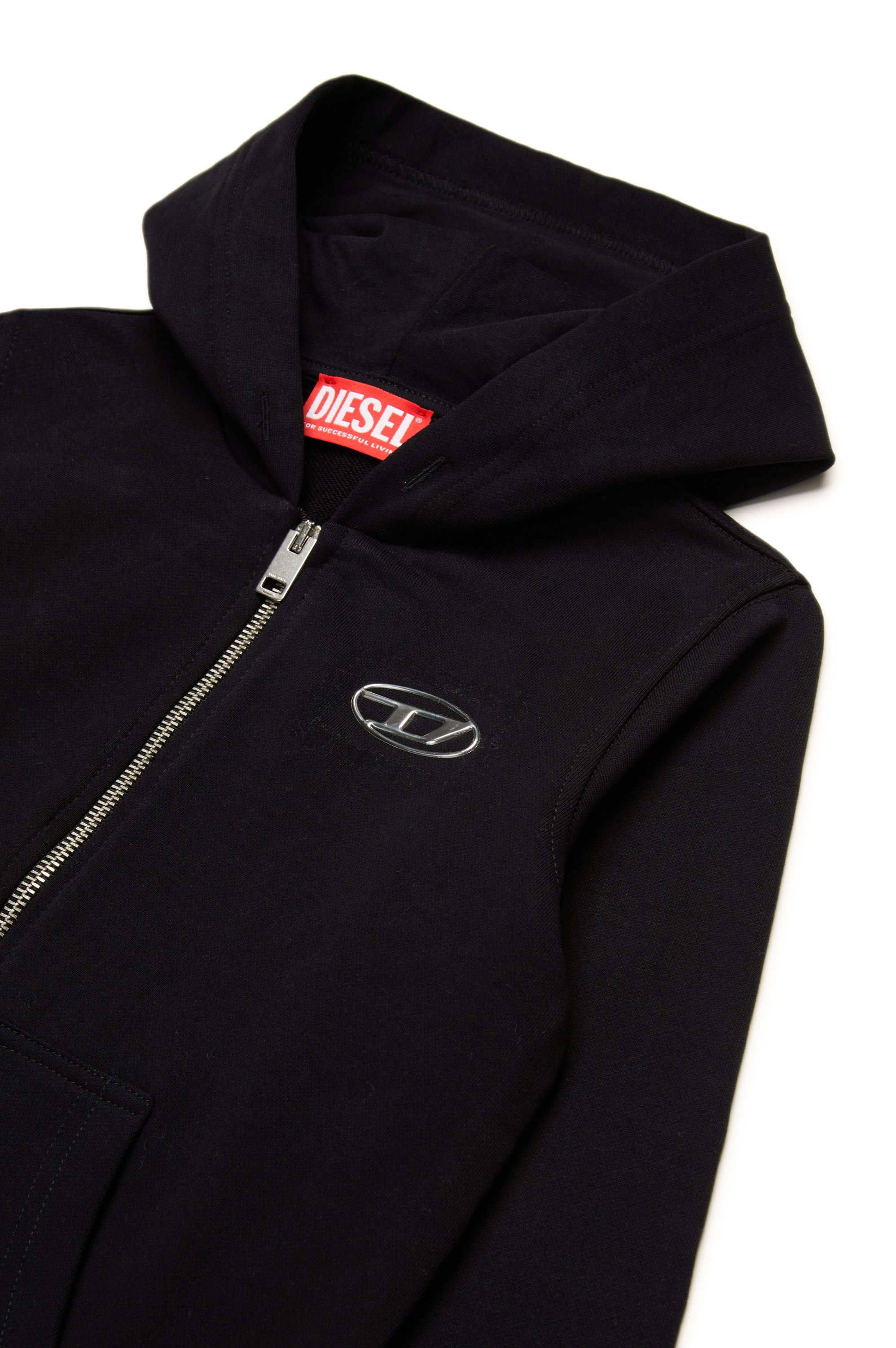 Diesel - SMACIS, Sudadera con capucha y cremallera con logotipo Oval D de efecto metálico Hombre in Negro - 3