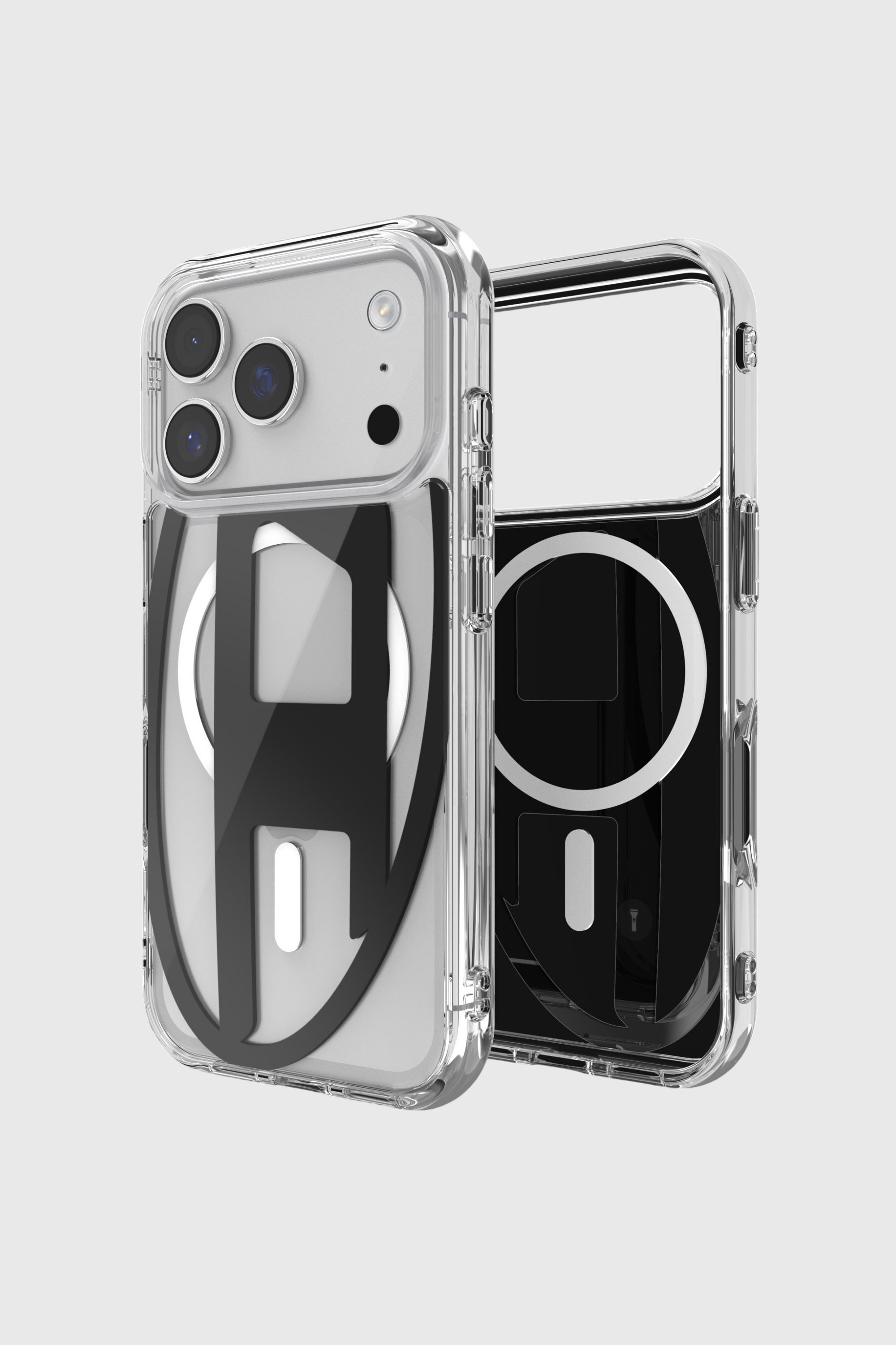 Diesel - 60417 AOP CASE, Funda met&aacute;lica Oval D con Magsafe para iPhone 17 Pro Unisex in Negro - 1