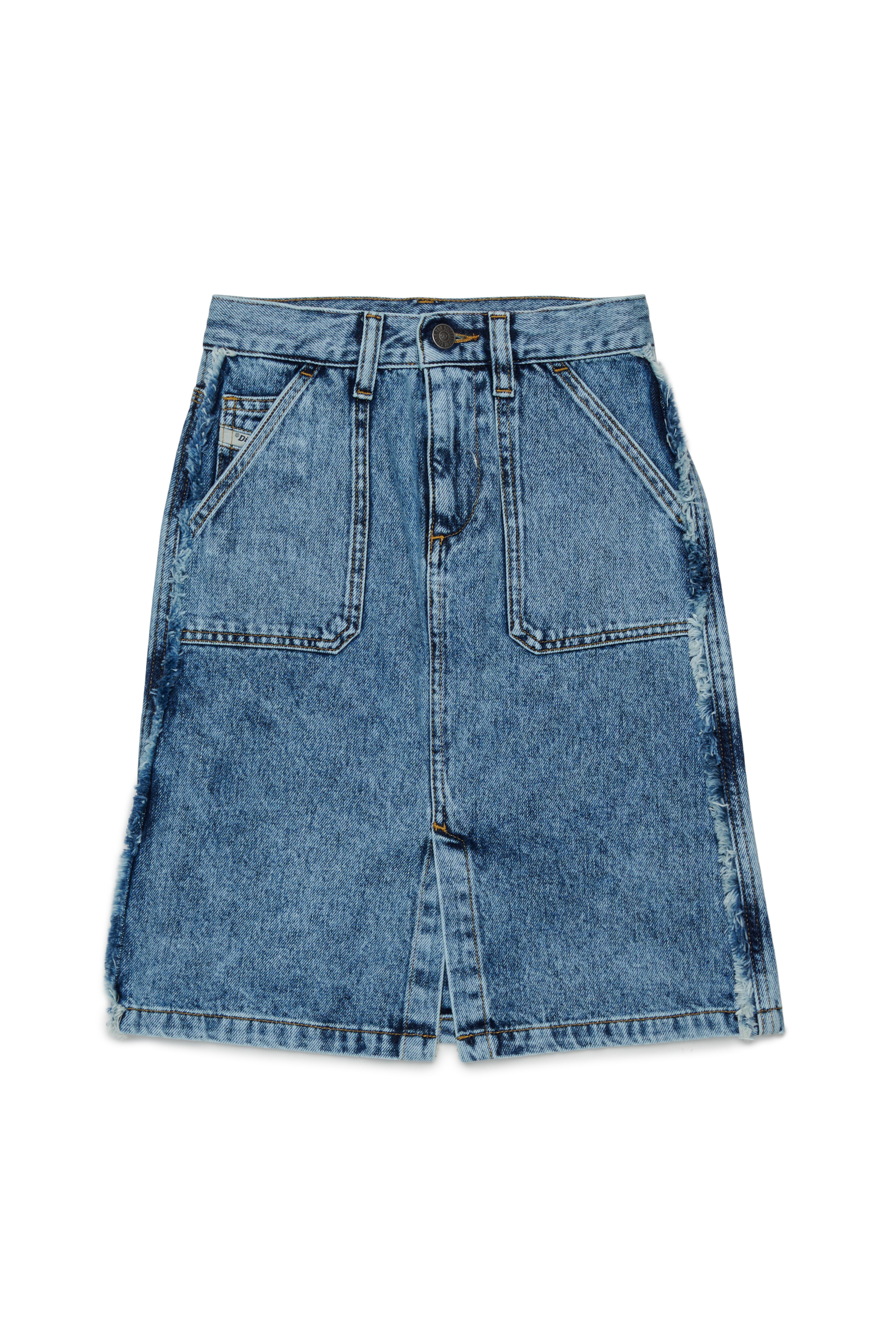 Diesel - GELKA, Falda vaquera deshilachada con parche de rosa Mujer in Azul marino - 1