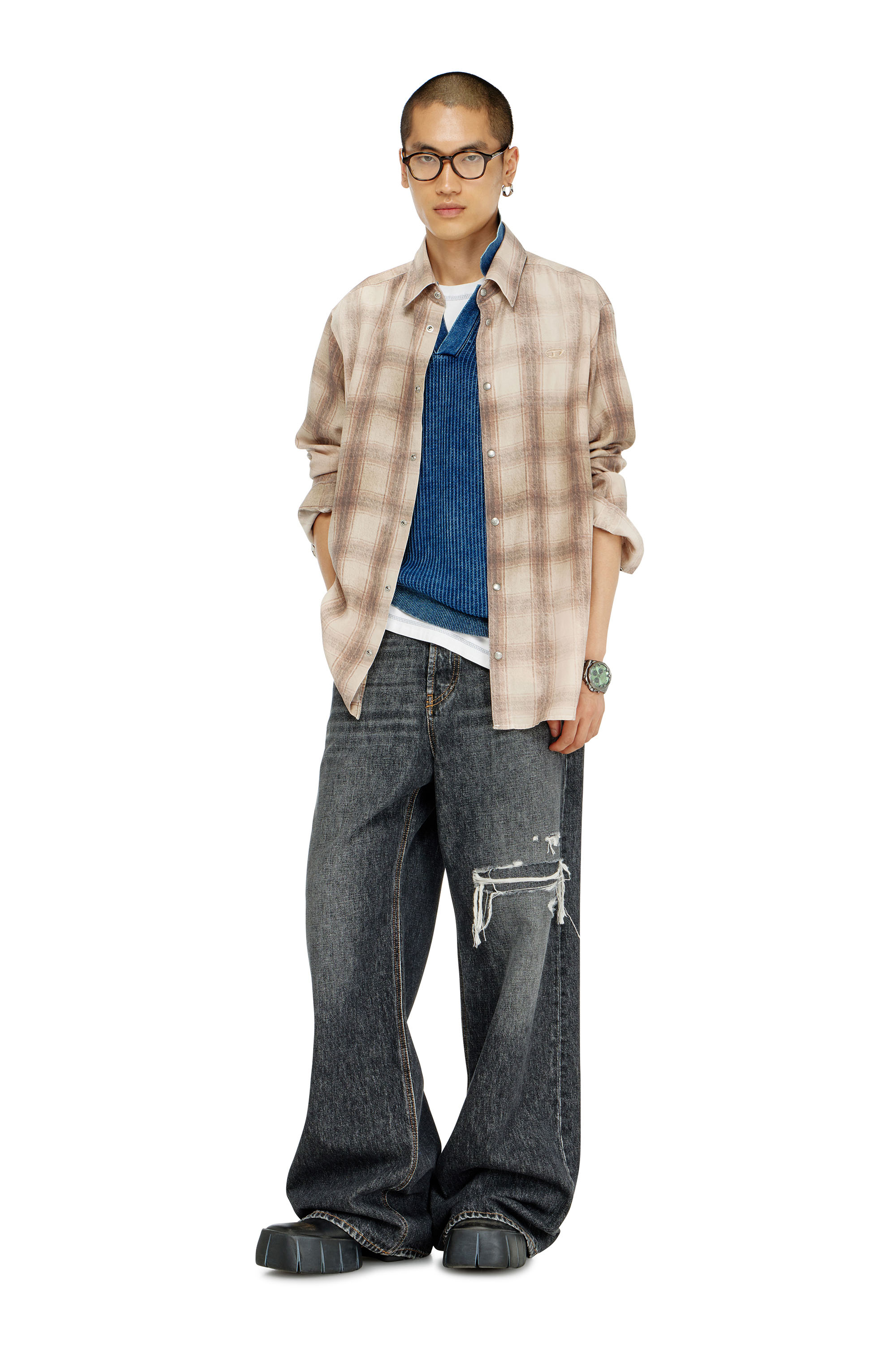 Diesel - S-SIMPLY-JMCM, Camisa de cuadros en tejido fluido Hombre in Marr&oacute;n - 1