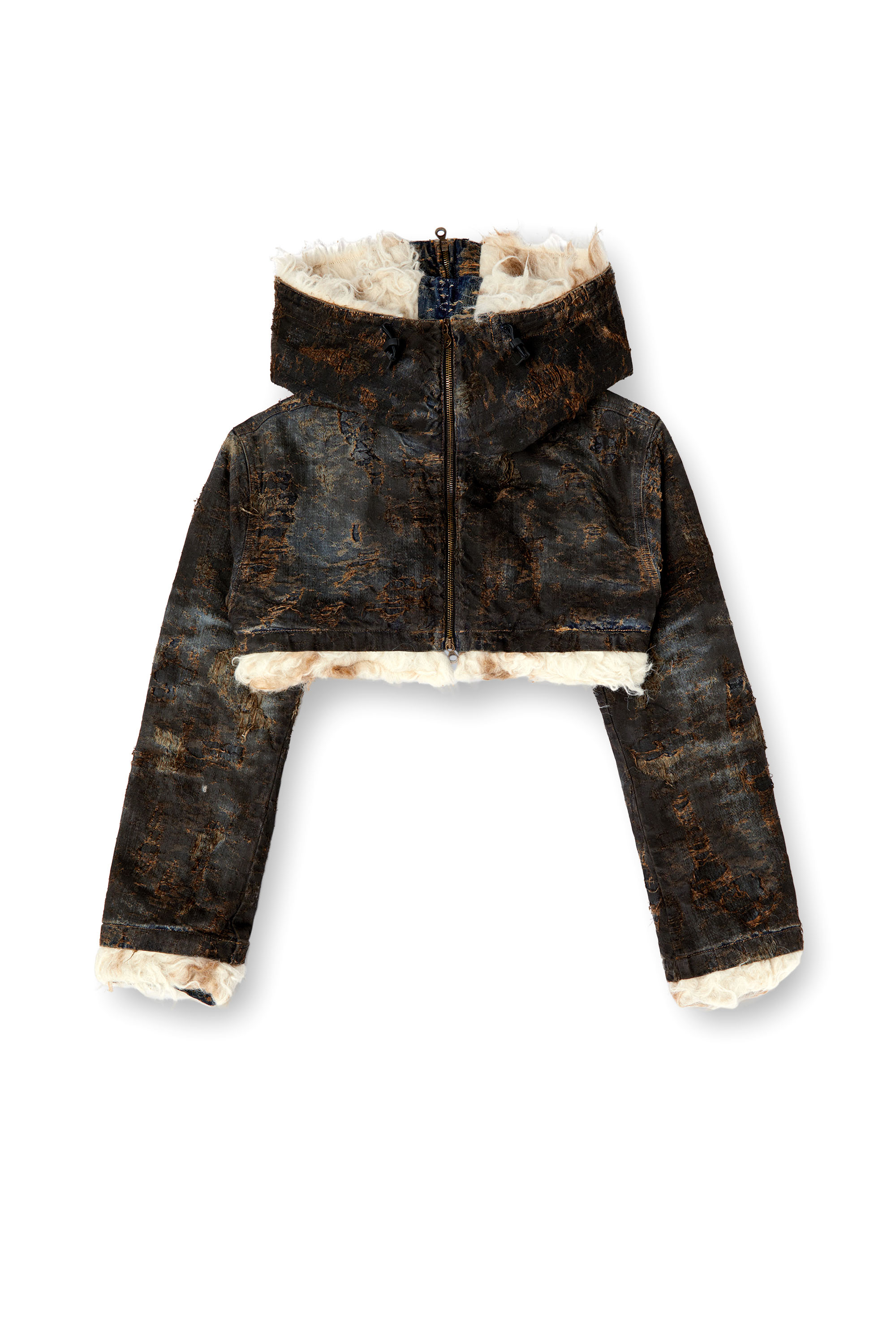 Diesel - DE-FU-FSF1, Chaqueta recortada de denim en jacquard con efecto de suciedad Mujer in Negro - 3