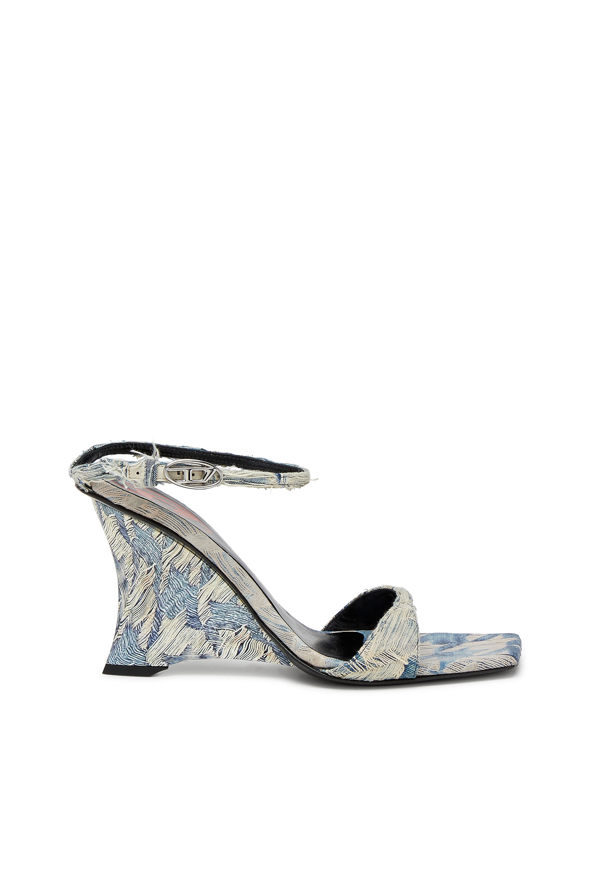Diesel - D-AMBER SANDAL WEDGE, Sandalias de cuña en denim jacquard Mujer in Azul marino - 1