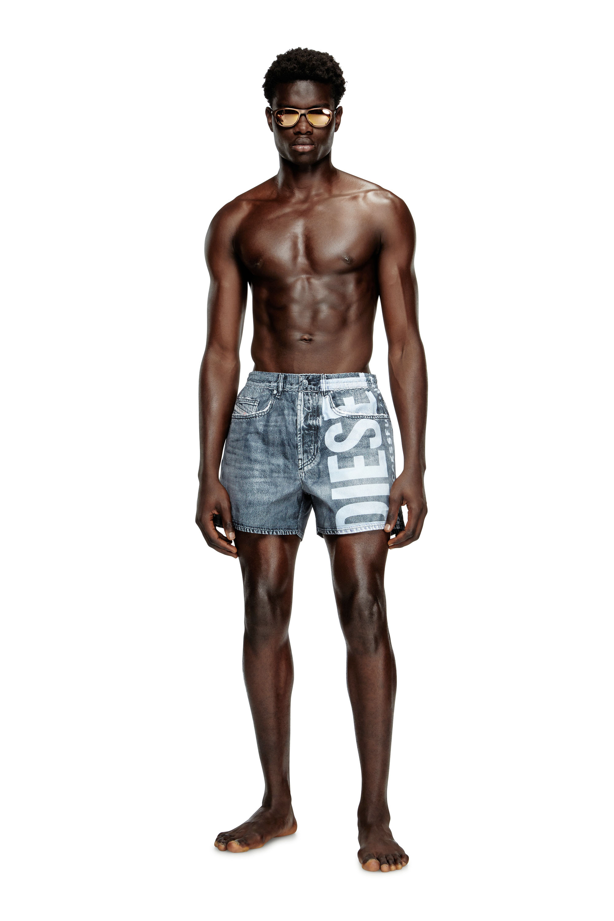 Diesel - KEN-37-DNM, Shorts de baño de longitud media de denim trampantojo Hombre in Gris - 1
