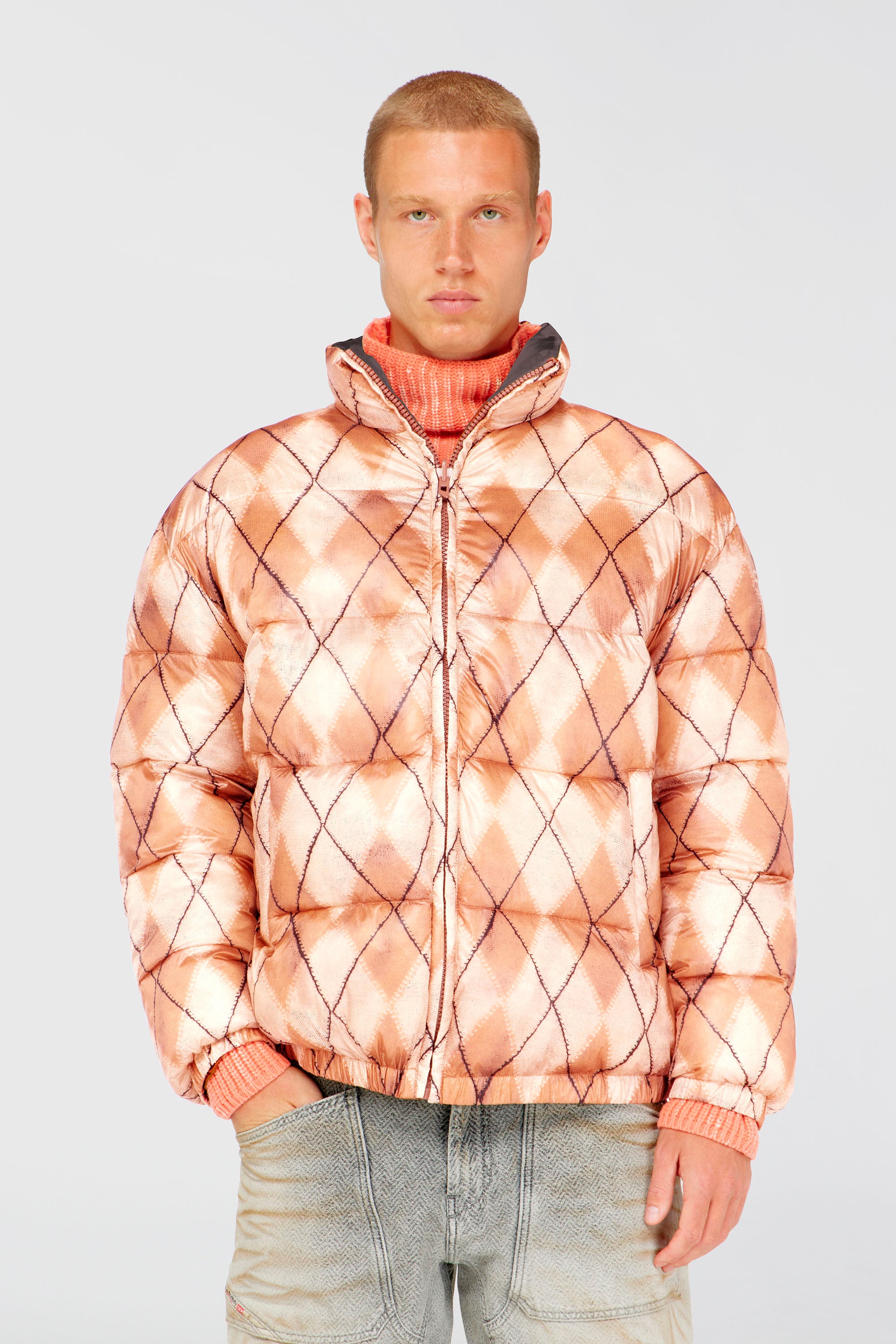 Diesel - W-BOURB-DLCK, Chaqueta puffer reversible con estampado argyle Hombre in Multicolor - 1