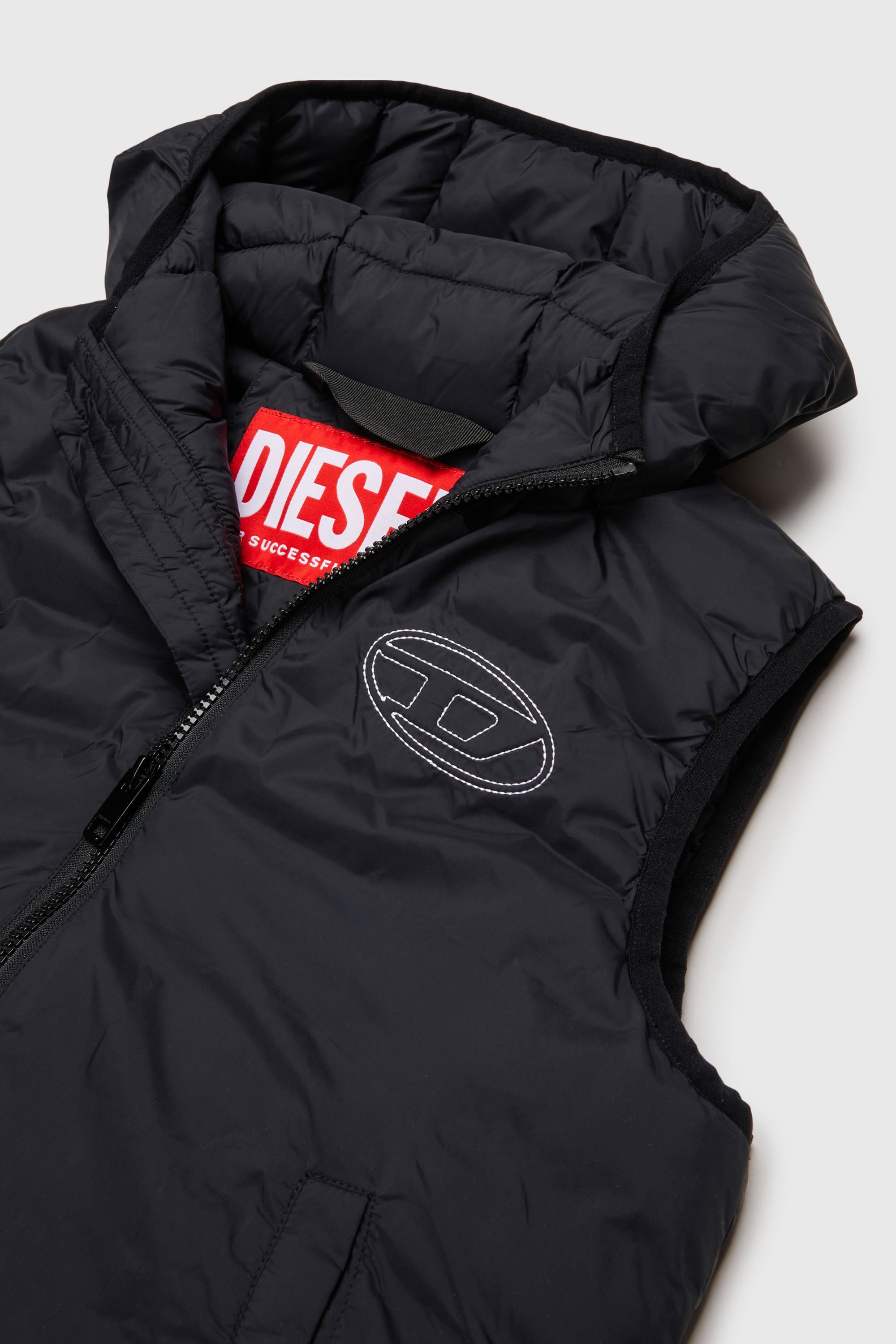 Diesel - JOSIP, Chaleco con capucha de nailon acolchado Unisex in Negro - 3