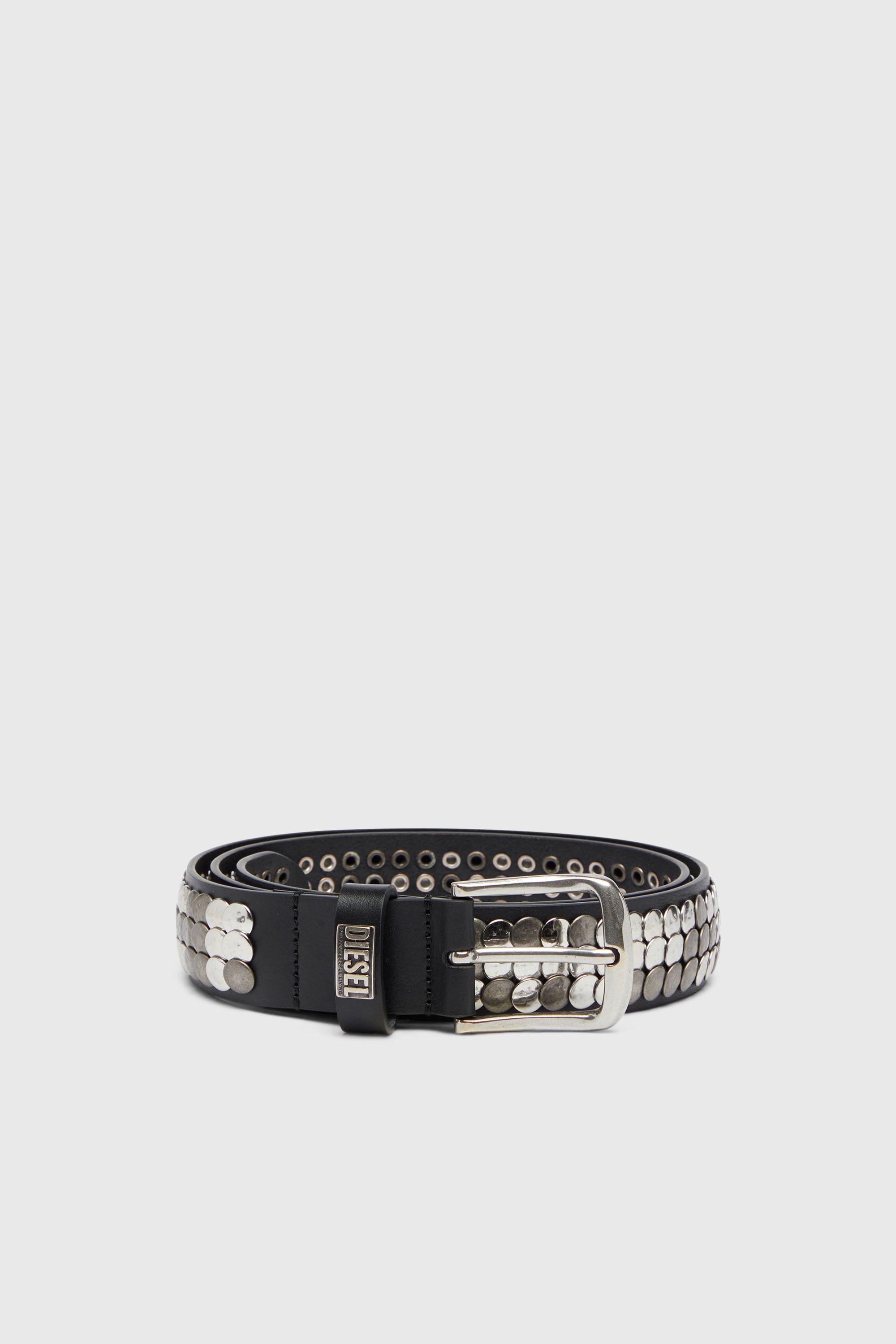 Diesel - B-FULL MIX RIVETS, Cintur&oacute;n 4 cm de cuero con tachuelas all-over Hombre in Negro - 1