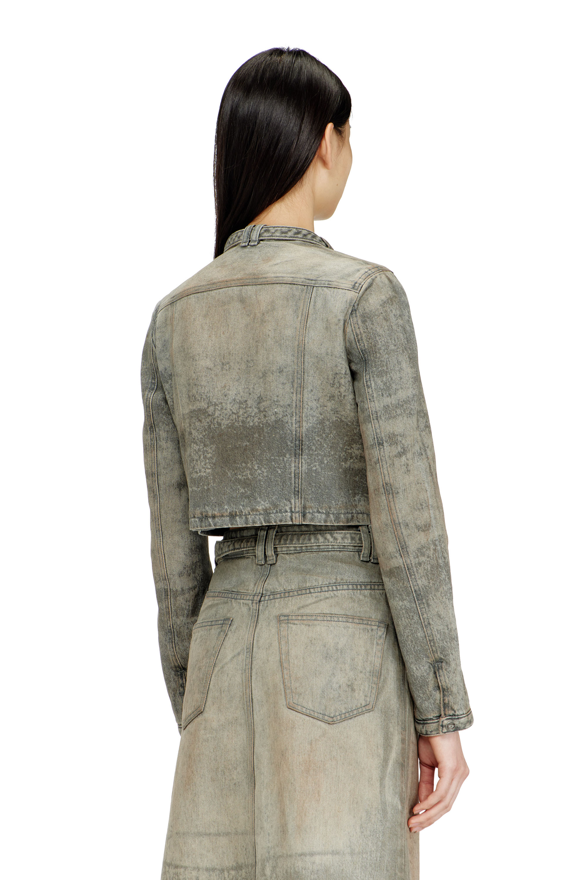 Diesel - DE-SAPHIX-FSI1, Chaqueta corta de sat&eacute;n denim de algod&oacute;n y c&aacute;&ntilde;amo Mujer in Gris - 4