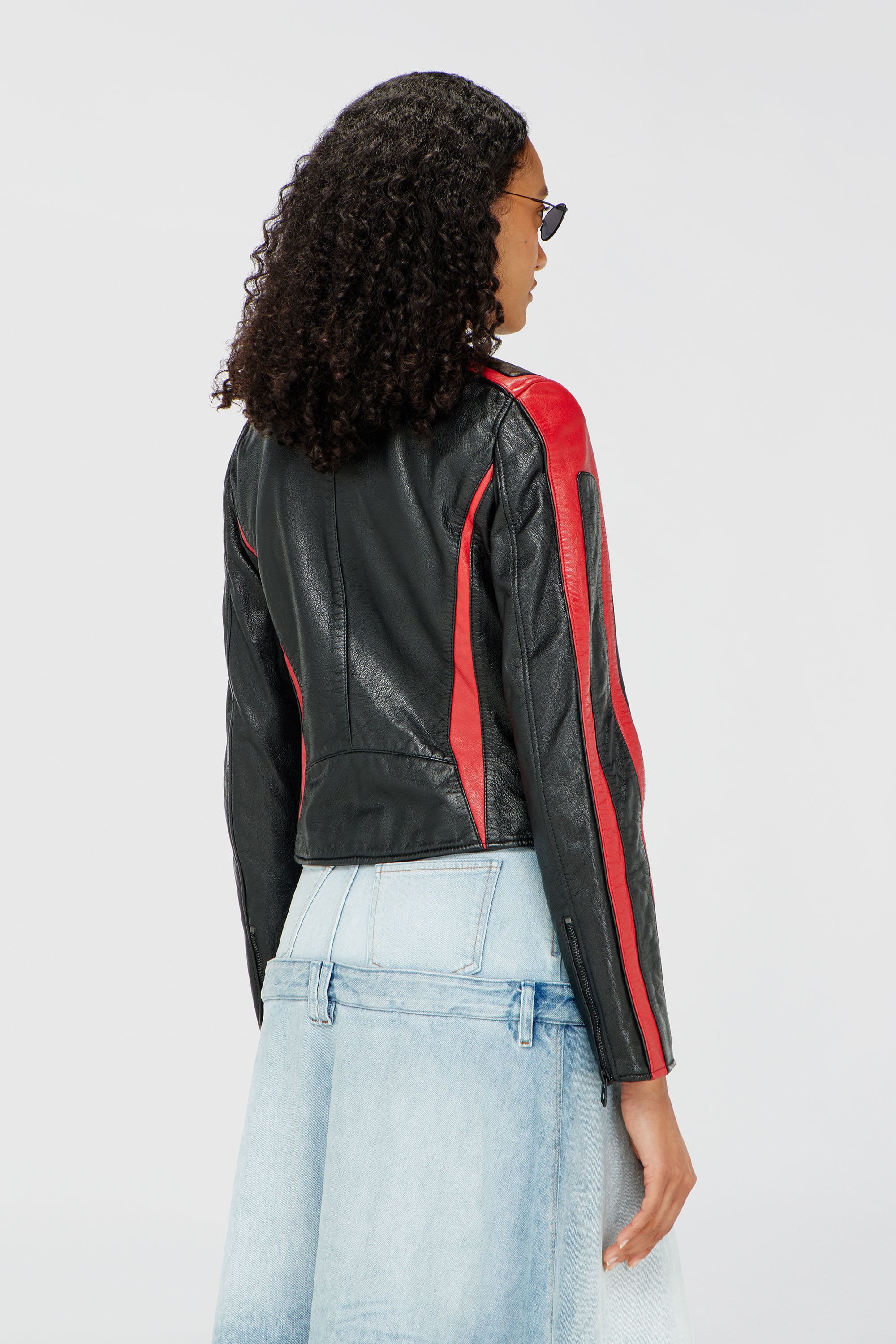 Diesel - L-OVABLE, Chaqueta biker de cuero en bloques de color Mujer in Multicolor - 4