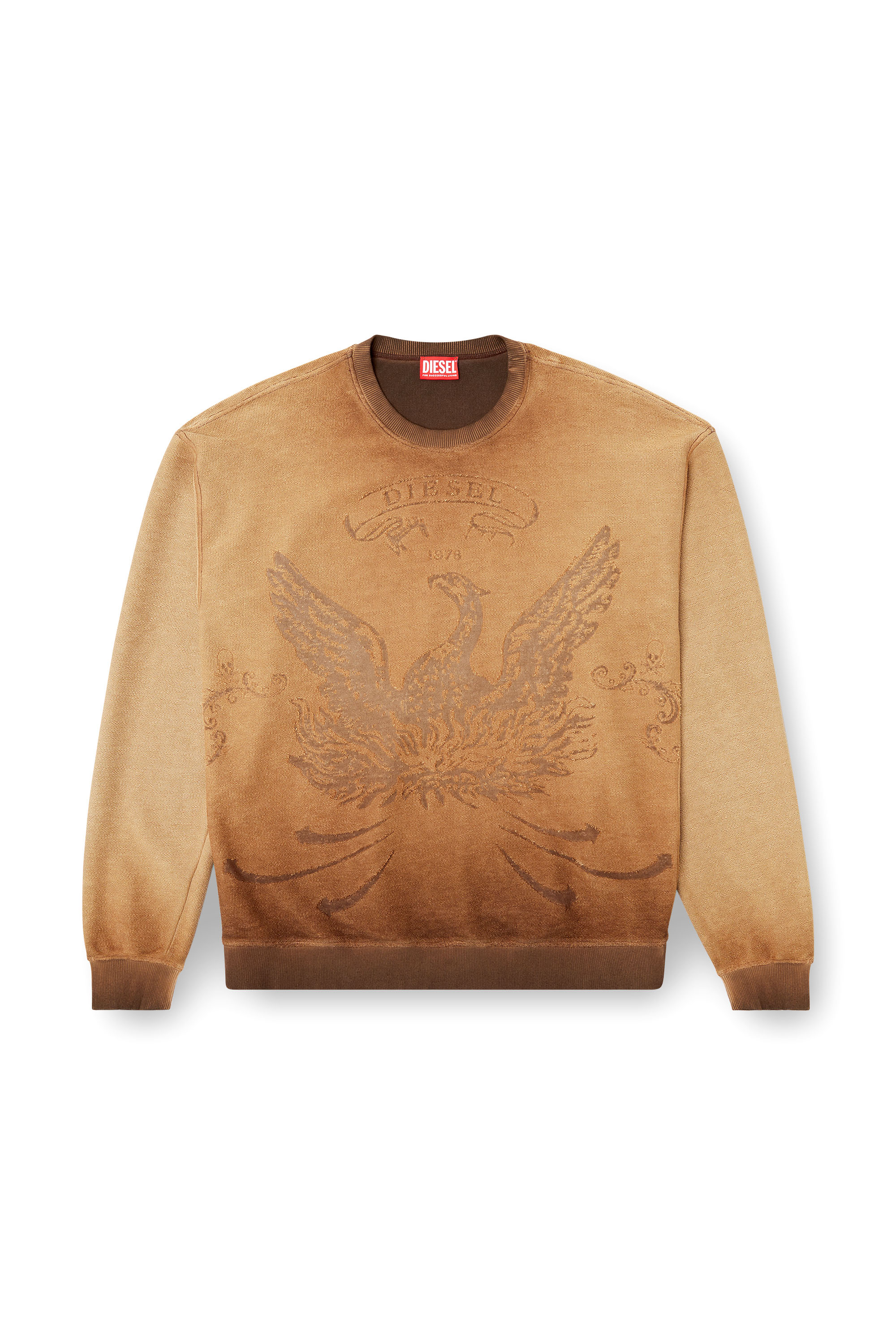 Diesel - S-ARON, Sudadera desteñida con logotipo Phoenix devoré Hombre in Marrón - 3