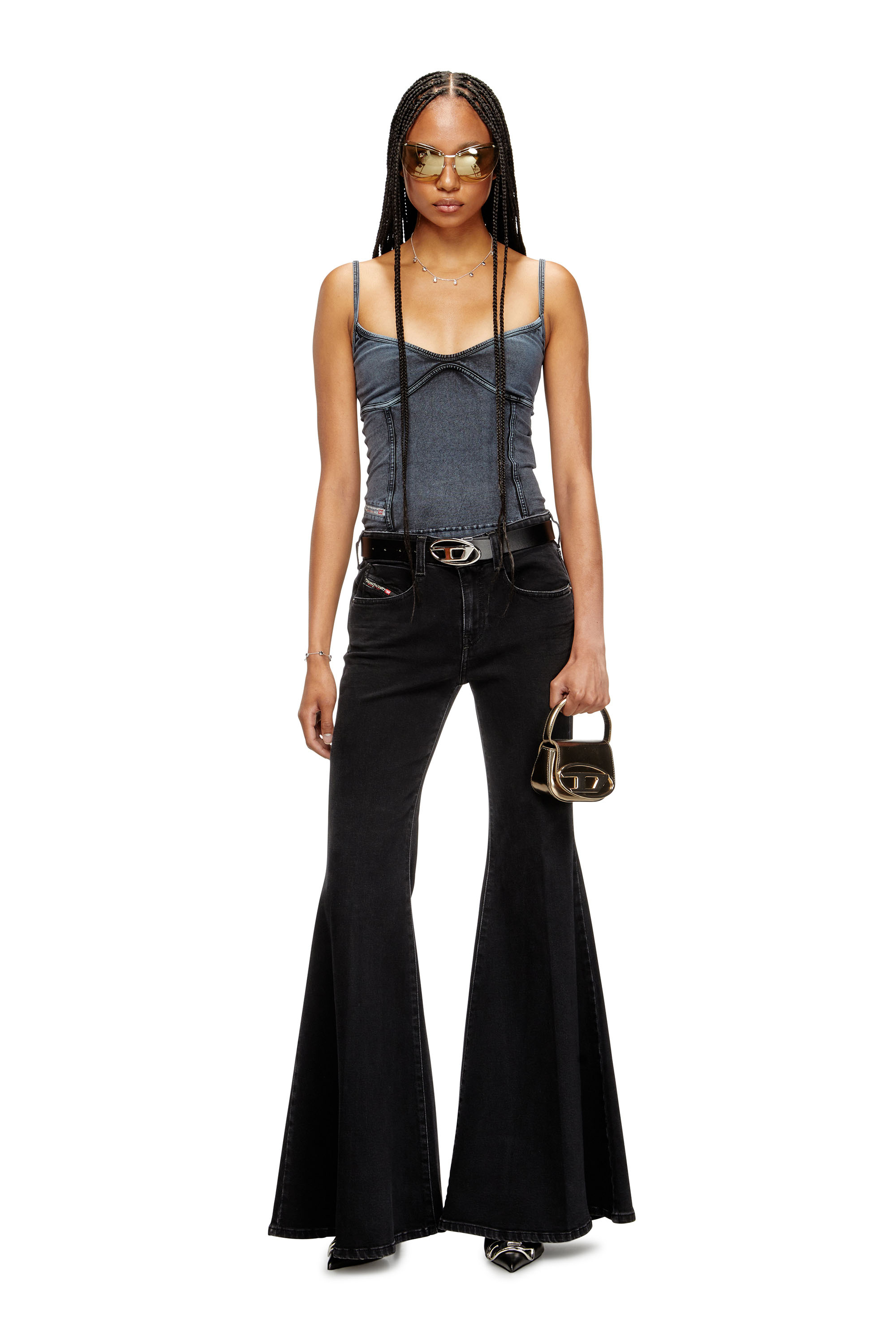 Diesel - Flare Jeans 1970 D-Bleess 09M69 Mujer, Negro/Gris oscuro - 1