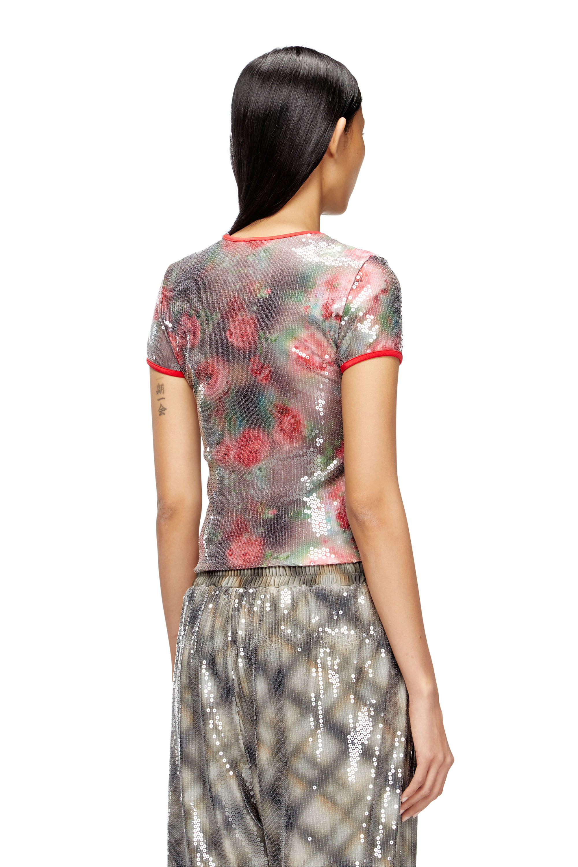 Diesel - T-UNKYEL, Top ajustado de jersey con estampado floral y lentejuelas Mujer in Multicolor - 4