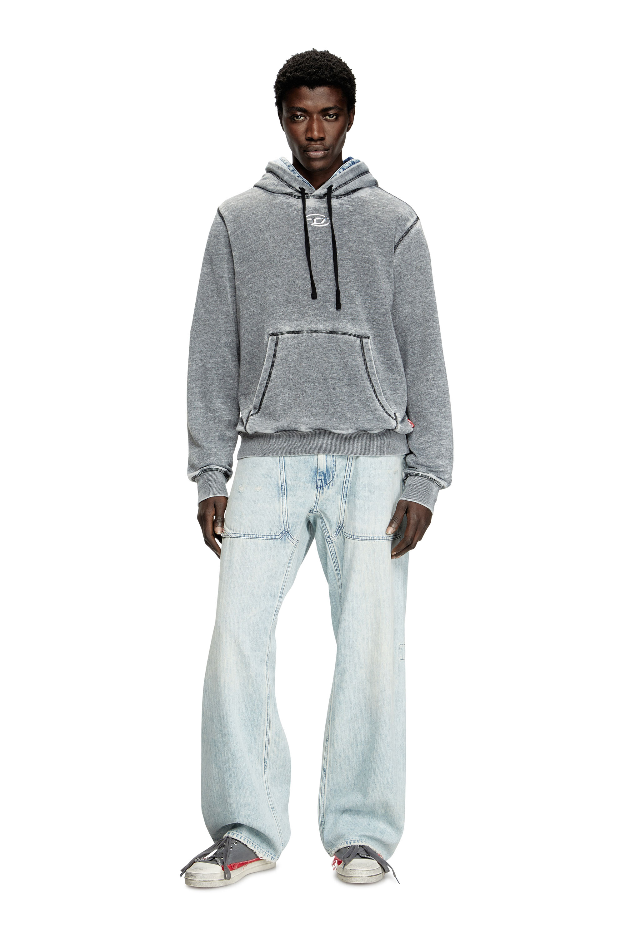 Diesel - S-GINN-HOOD-PAK, Sudadera con capucha burnout con logotipo Hombre in Gris - 2