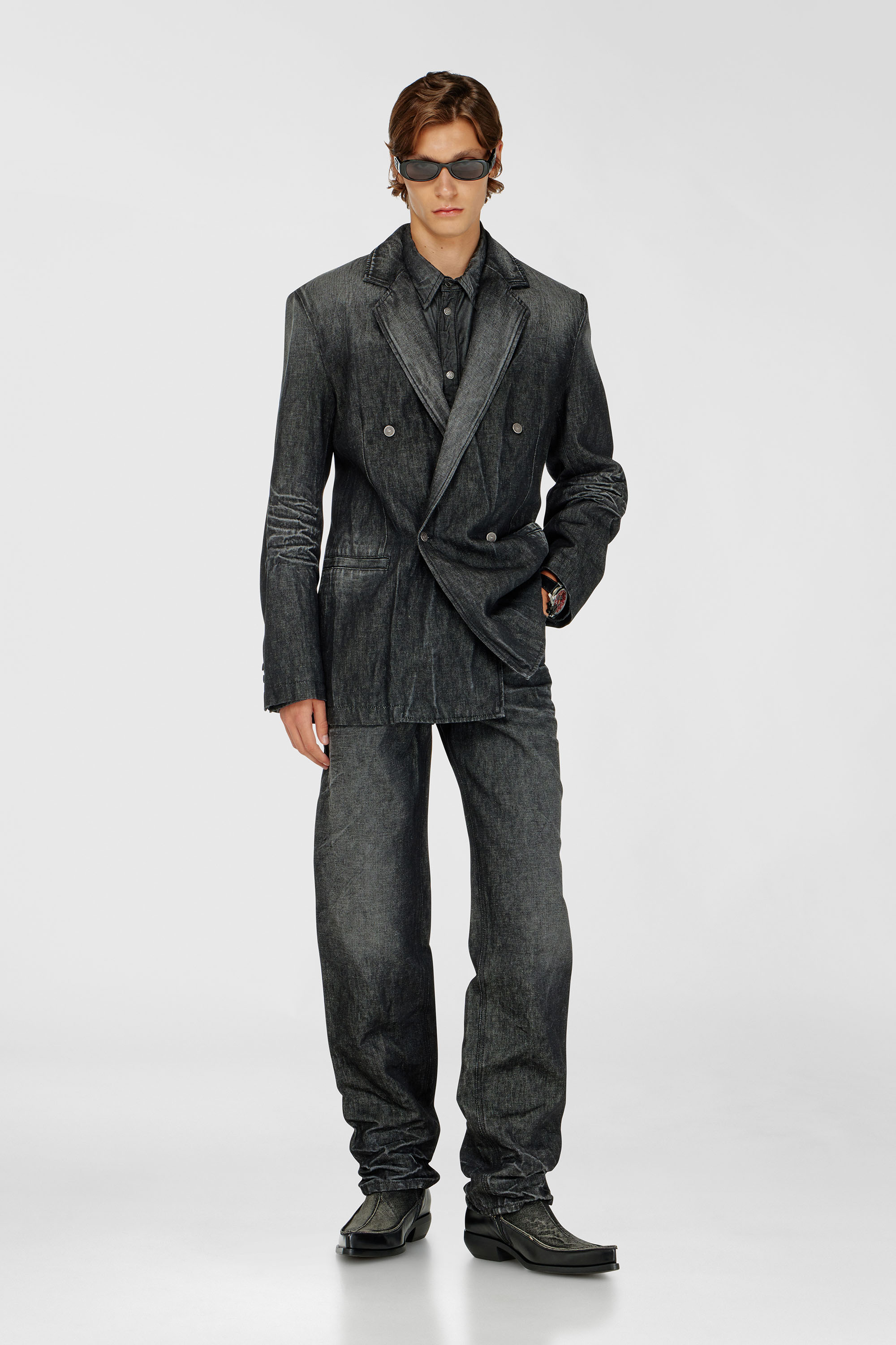 Diesel - D-KOT-FSJ, Americana cruzada de denim arrugado Hombre in Negro - 2