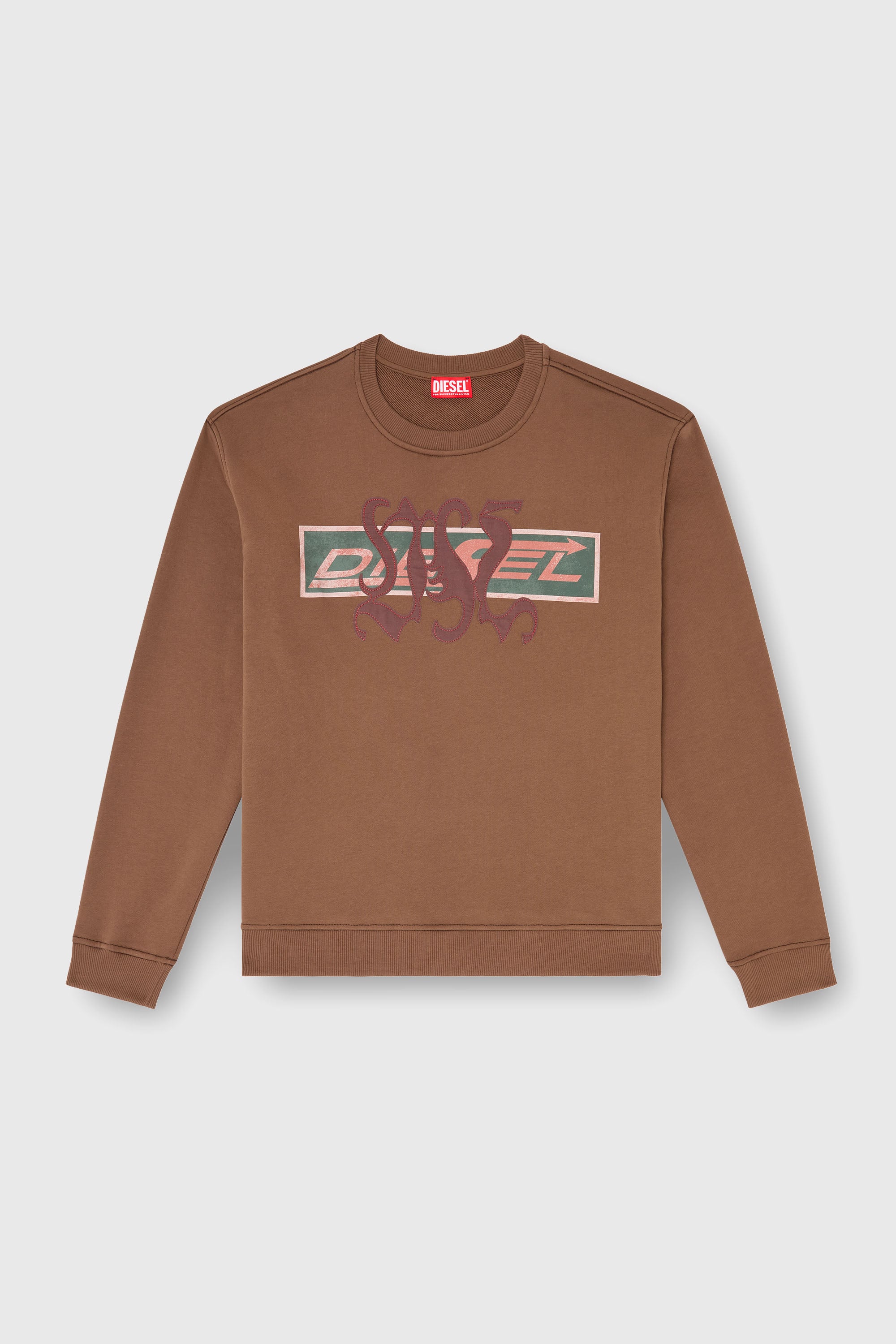 Diesel - S-NORM-AA6, Sudadera con estampados gr&aacute;ficos y patches Hombre in Marr&oacute;n - 2