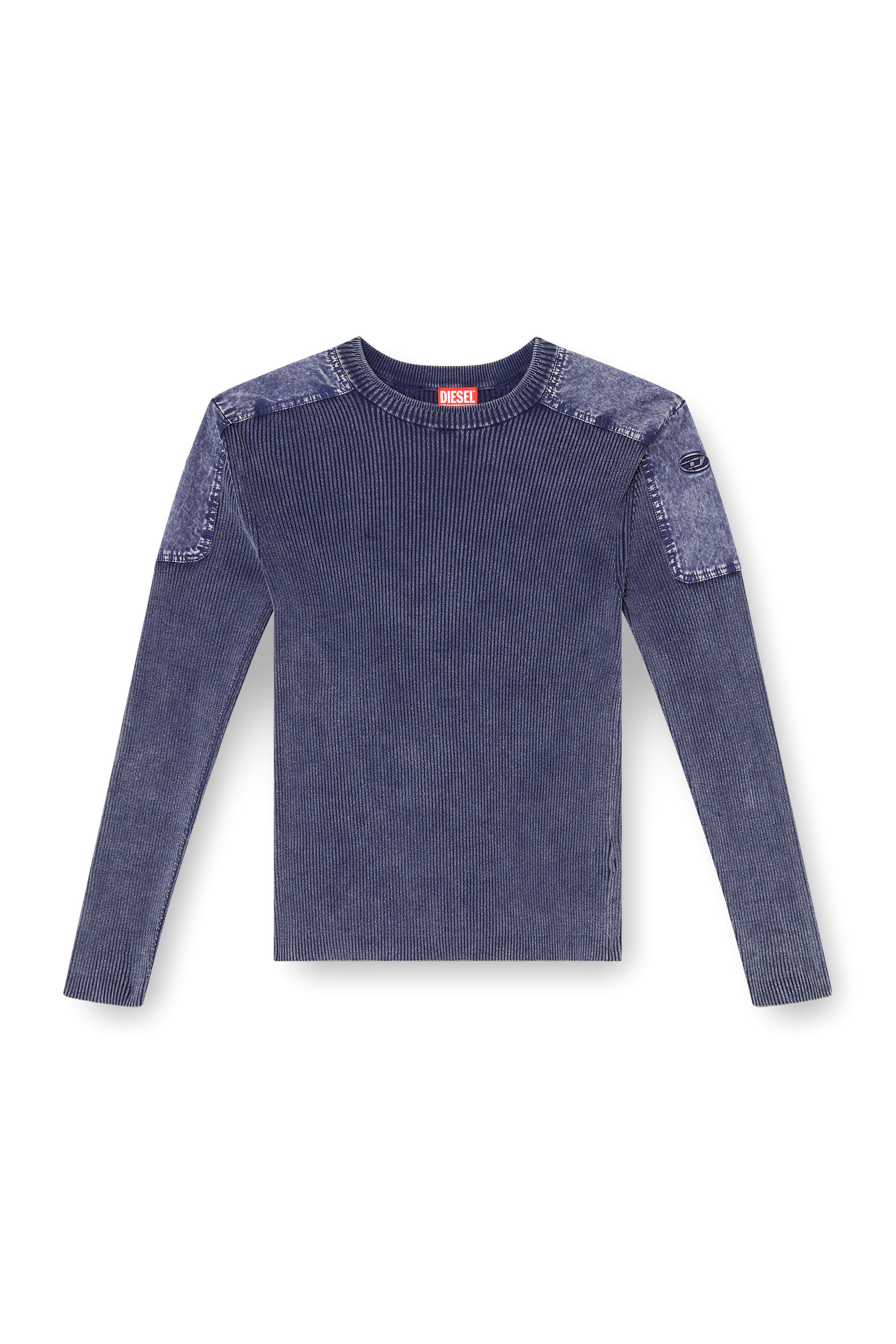 Diesel - K-MARTIN, Jersey con paneles de denim en los hombros Hombre in Azul marino - 2