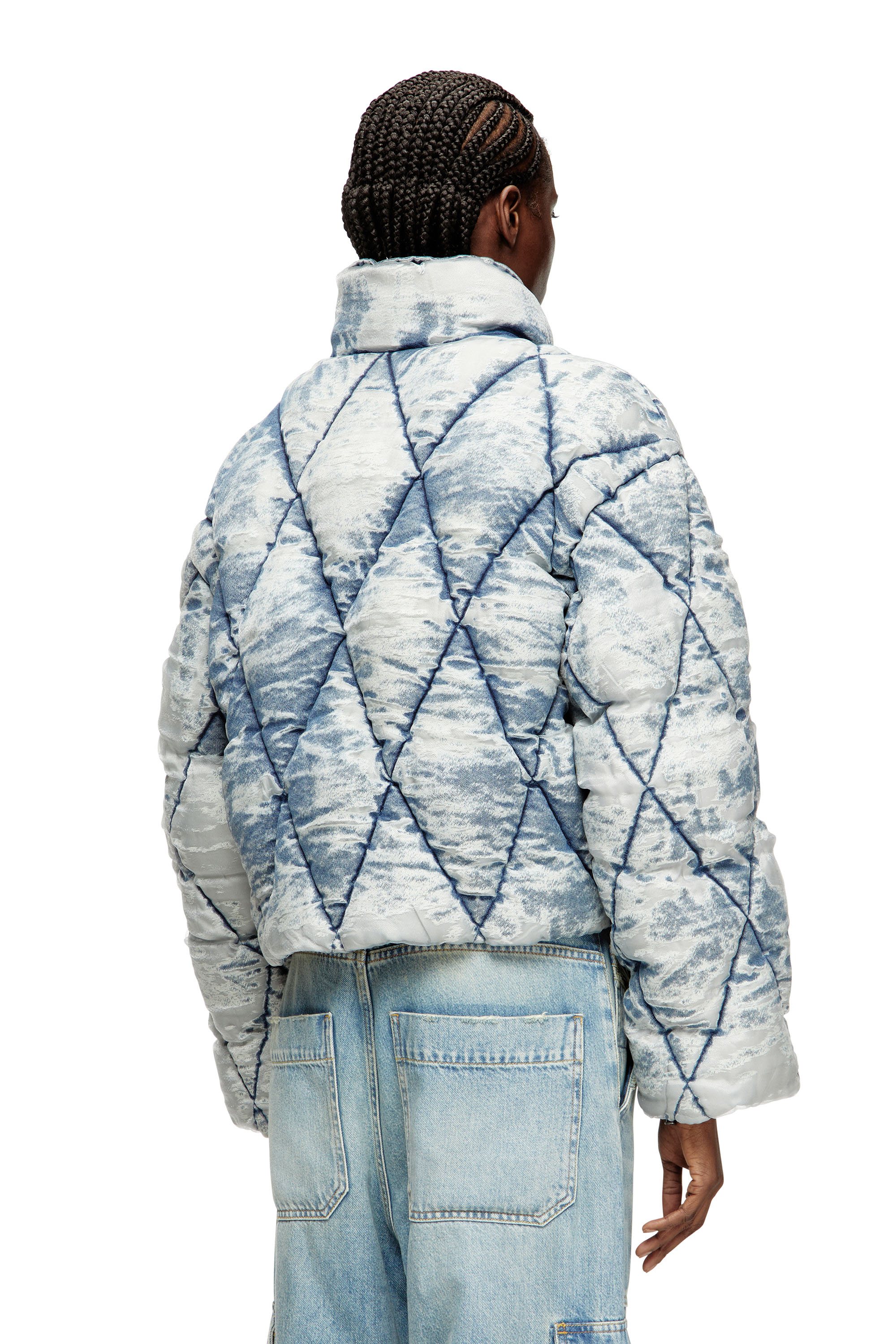 Diesel - W-HISTEL, Chaqueta de plumón en tejido devoré acolchado de rombos Mujer in Azul marino - 4